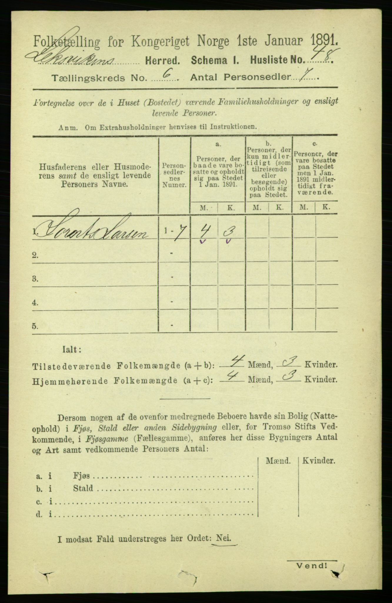 RA, Folketelling 1891 for 1718 Leksvik herred, 1891, s. 3180