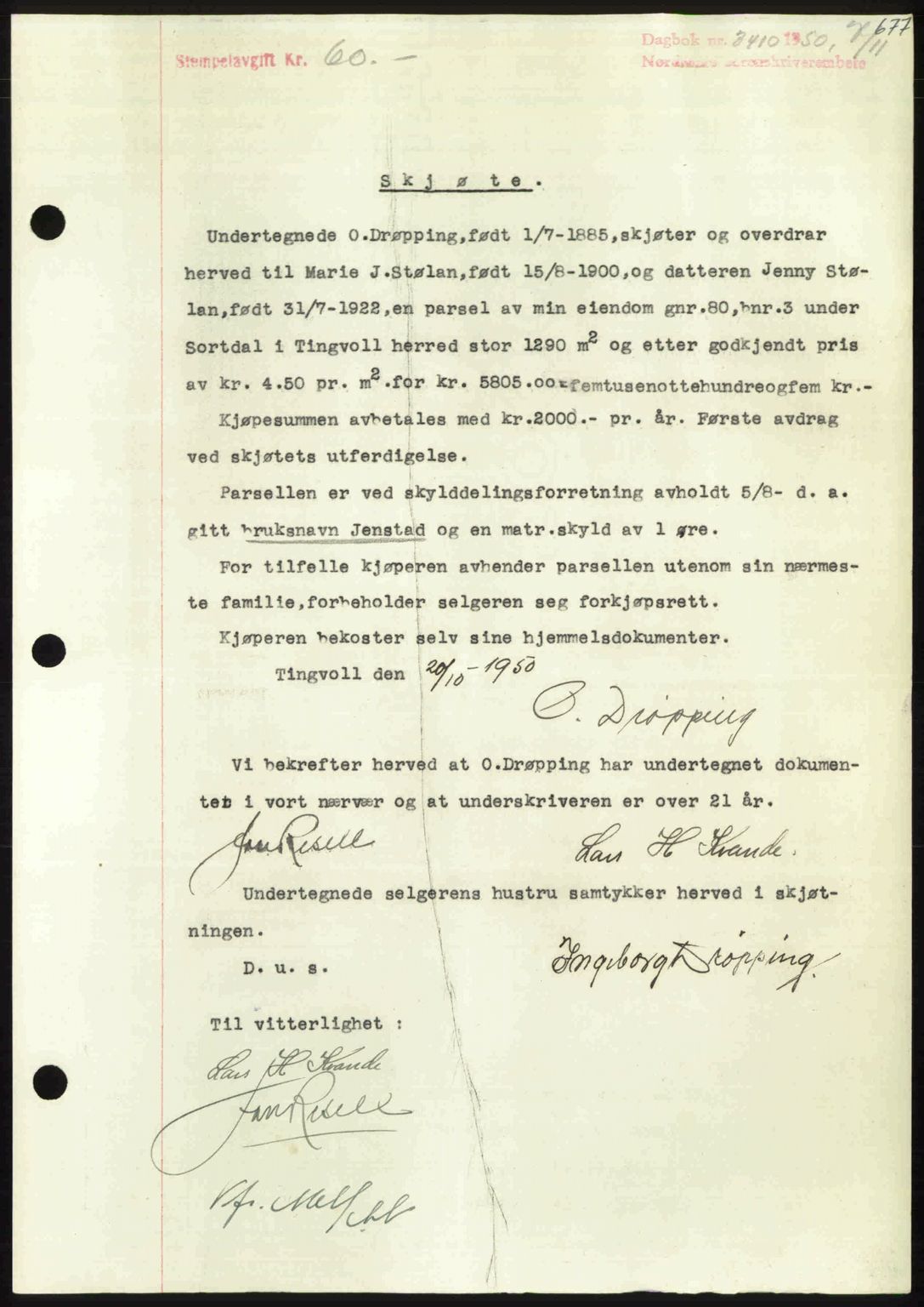 Nordmøre sorenskriveri, SAT/A-4132/1/2/2Ca: Pantebok nr. A116, 1950-1950, Dagboknr: 3410/1950