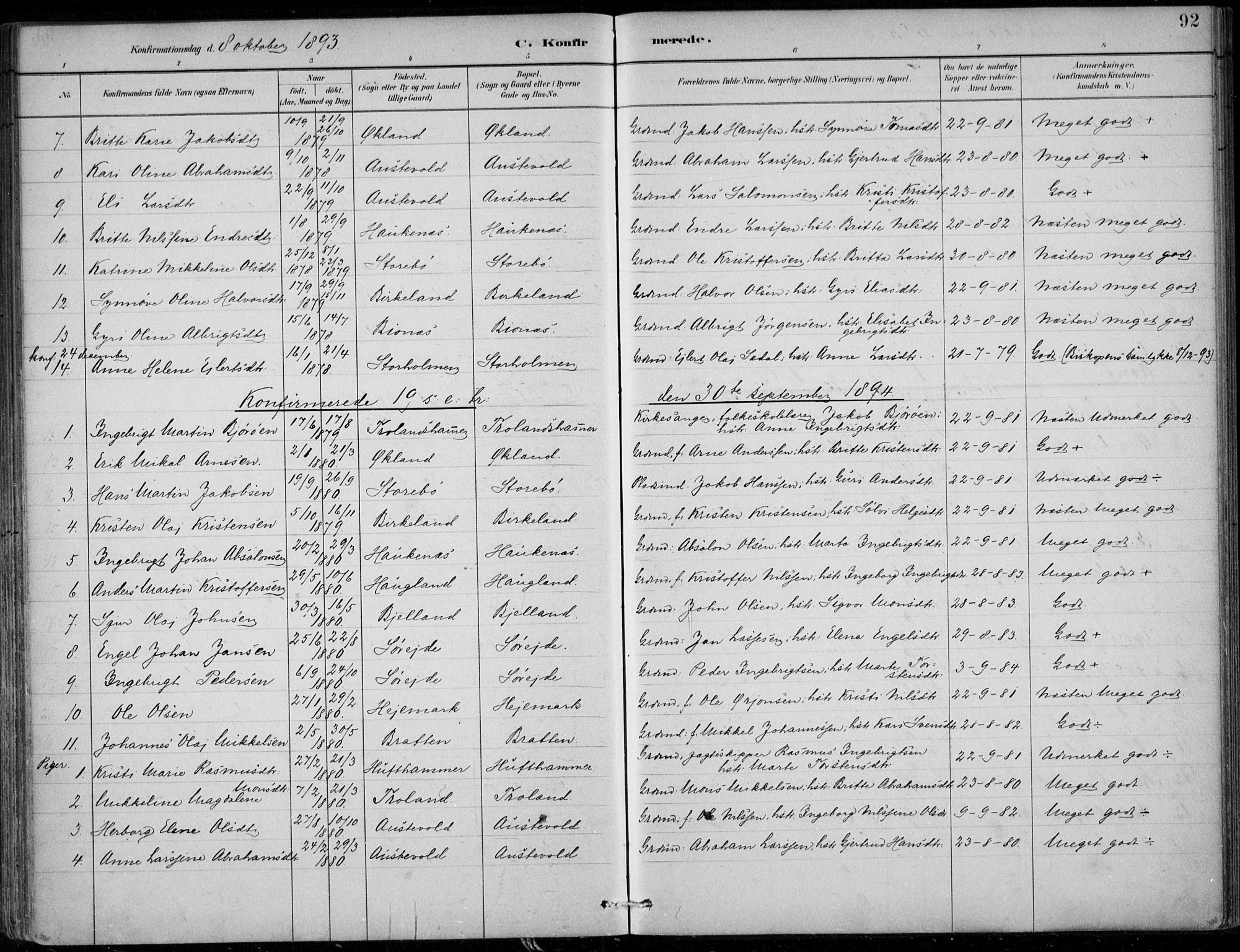 Sund sokneprestembete, AV/SAB-A-99930: Ministerialbok nr. C  1, 1882-1899, s. 92