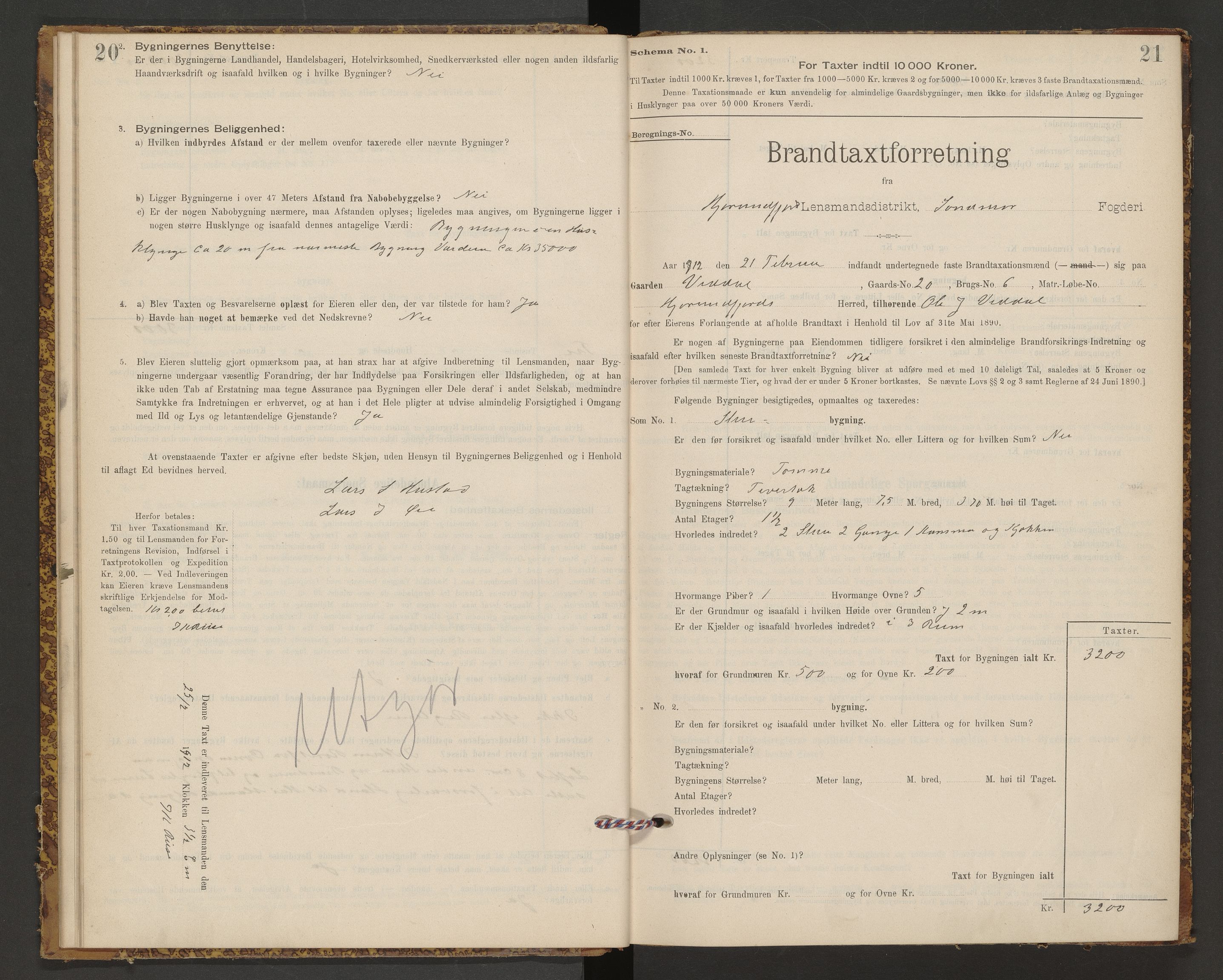 Norges Brannkasse Hjørundfjord, AV/SAT-A-5490/F/Fb/L0001: Branntakstprotokoll, 1911-1949, s. 20-21