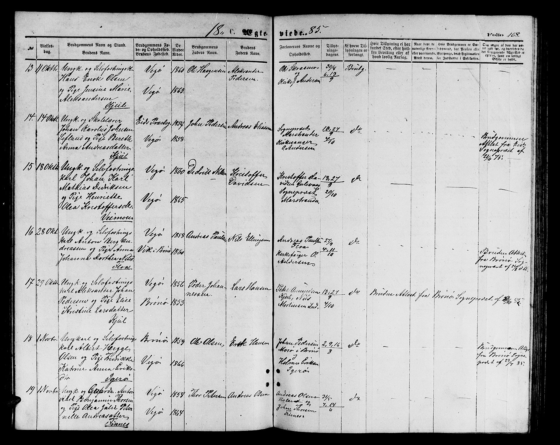 Ministerialprotokoller, klokkerbøker og fødselsregistre - Nordland, AV/SAT-A-1459/816/L0252: Klokkerbok nr. 816C02, 1871-1885, s. 167