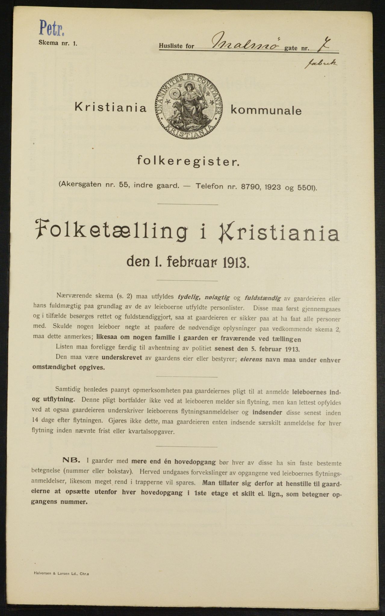 OBA, Kommunal folketelling 1.2.1913 for Kristiania, 1913, s. 59840