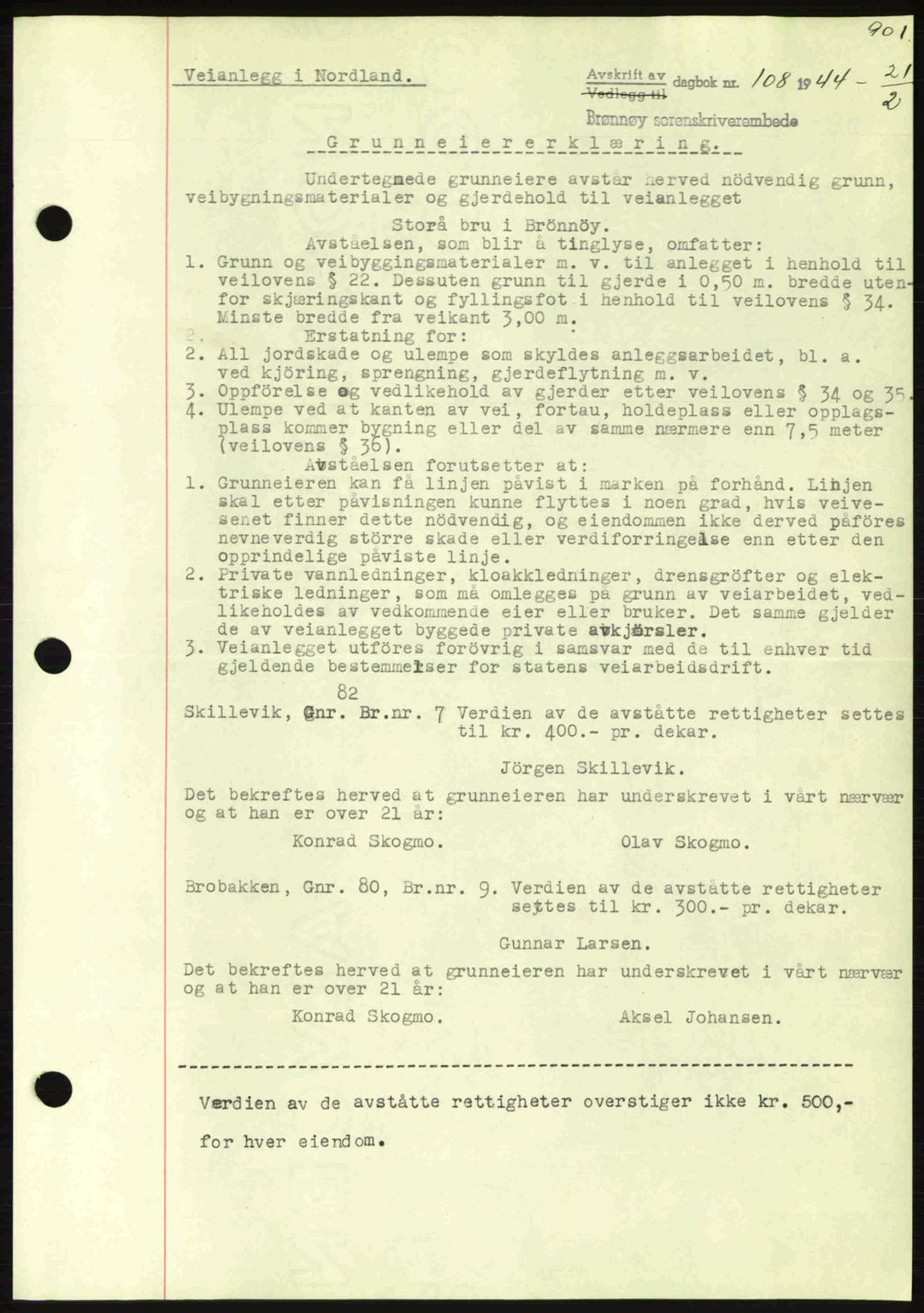 Brønnøy sorenskriveri, SAT/A-4170/1/2/2C: Pantebok nr. 23, 1943-1944, Dagboknr: 108/1944