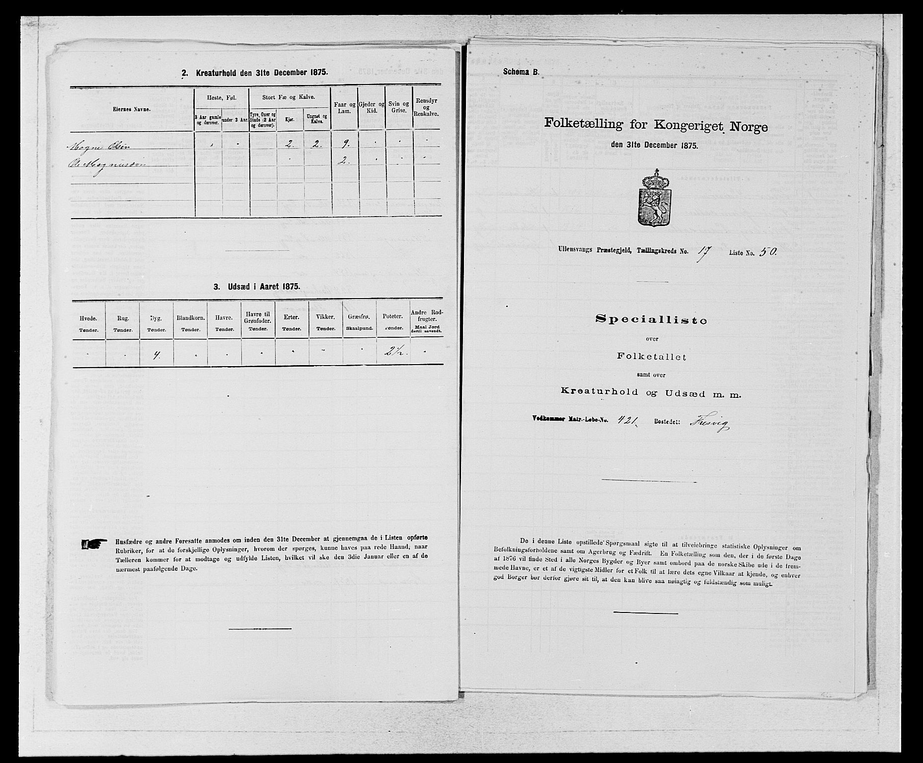 SAB, Folketelling 1875 for 1230P Ullensvang prestegjeld, 1875, s. 1845