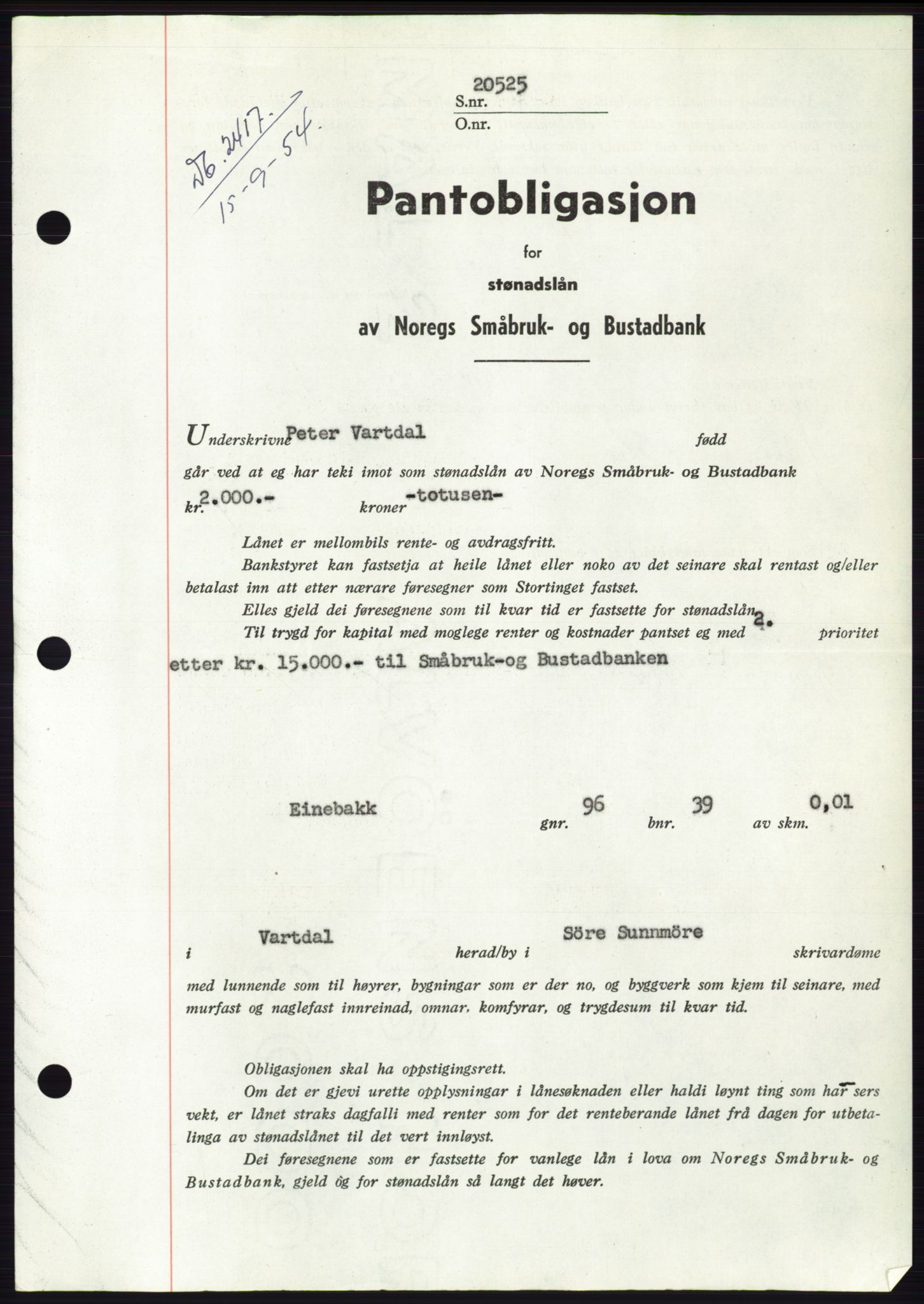 Søre Sunnmøre sorenskriveri, SAT/A-4122/1/2/2C/L0125: Pantebok nr. 13B, 1954-1954, Dagboknr: 2417/1954