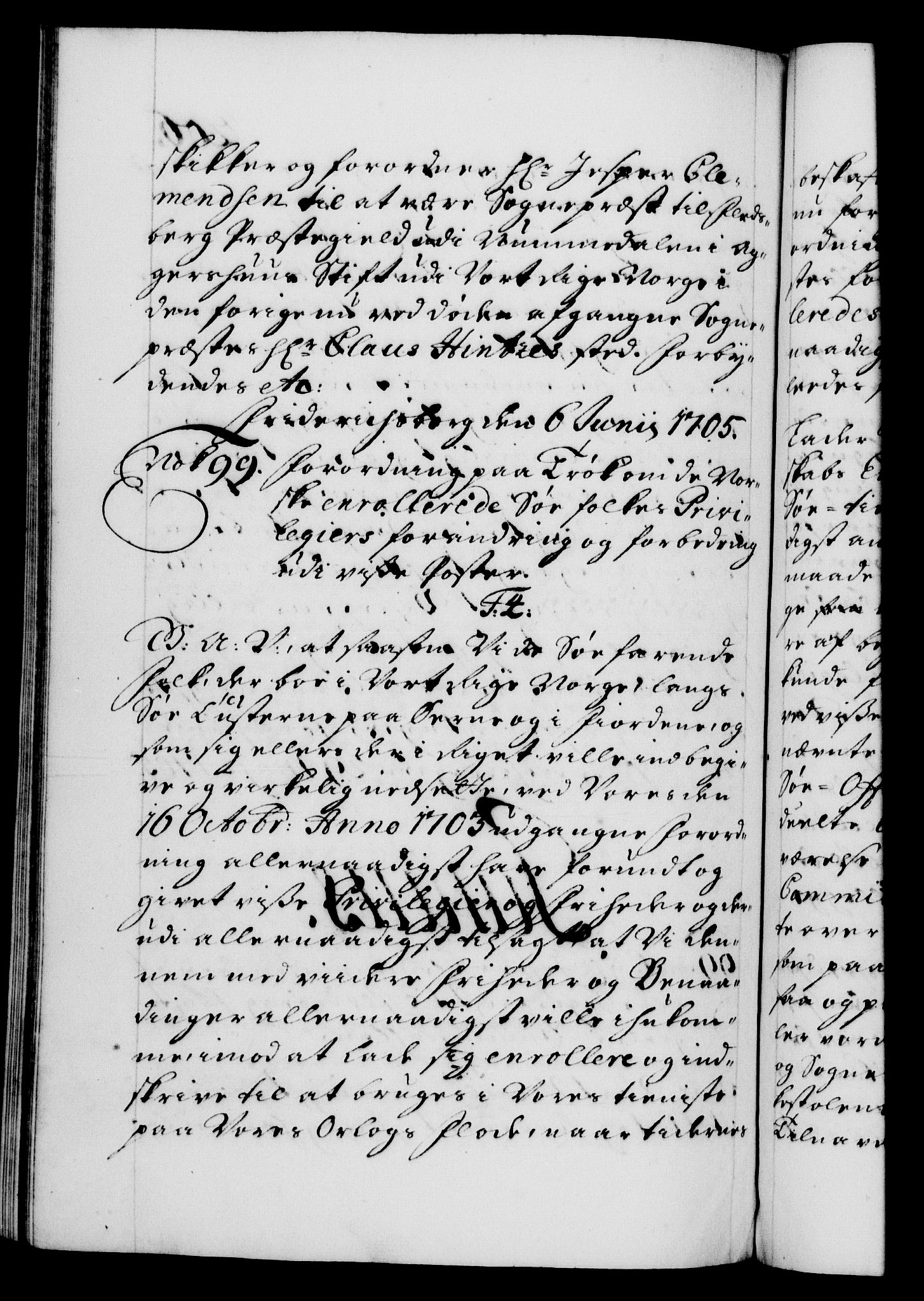Danske Kanselli 1572-1799, RA/EA-3023/F/Fc/Fca/Fcaa/L0019: Norske registre, 1704-1707, s. 206b