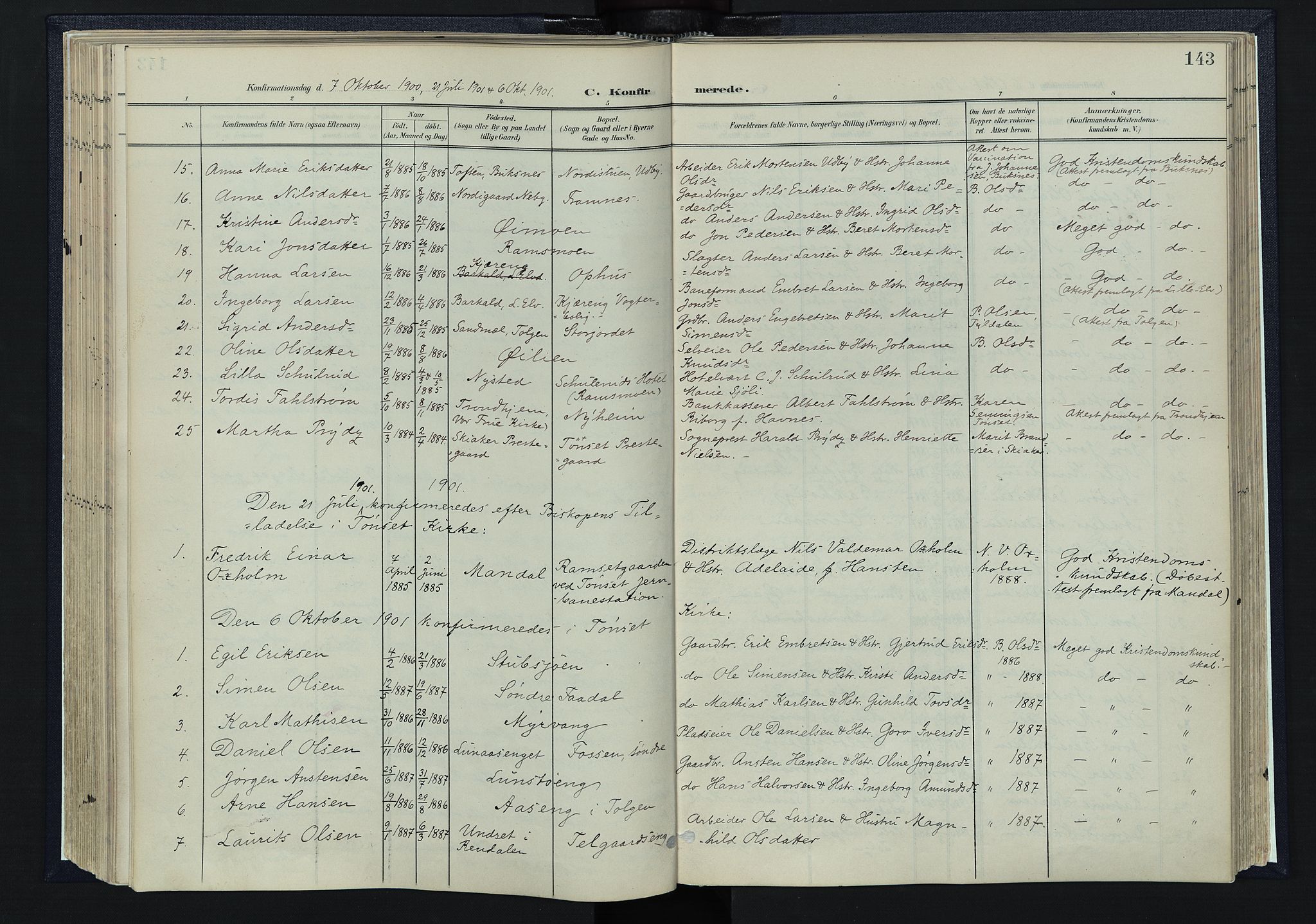 Tynset prestekontor, AV/SAH-PREST-058/H/Ha/Haa/L0025: Ministerialbok nr. 25, 1900-1914, s. 143