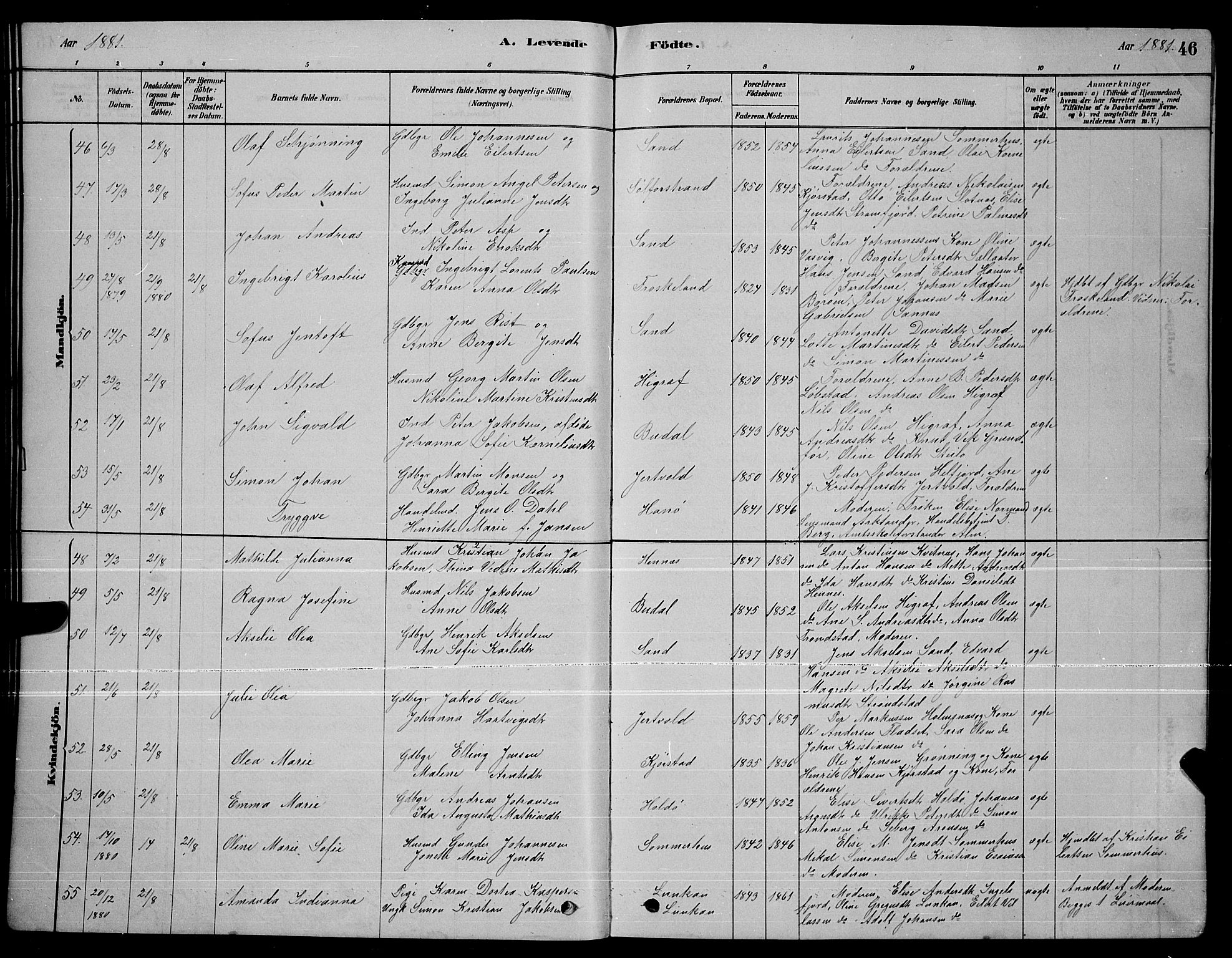 Ministerialprotokoller, klokkerbøker og fødselsregistre - Nordland, AV/SAT-A-1459/888/L1267: Klokkerbok nr. 888C05, 1878-1890, s. 46