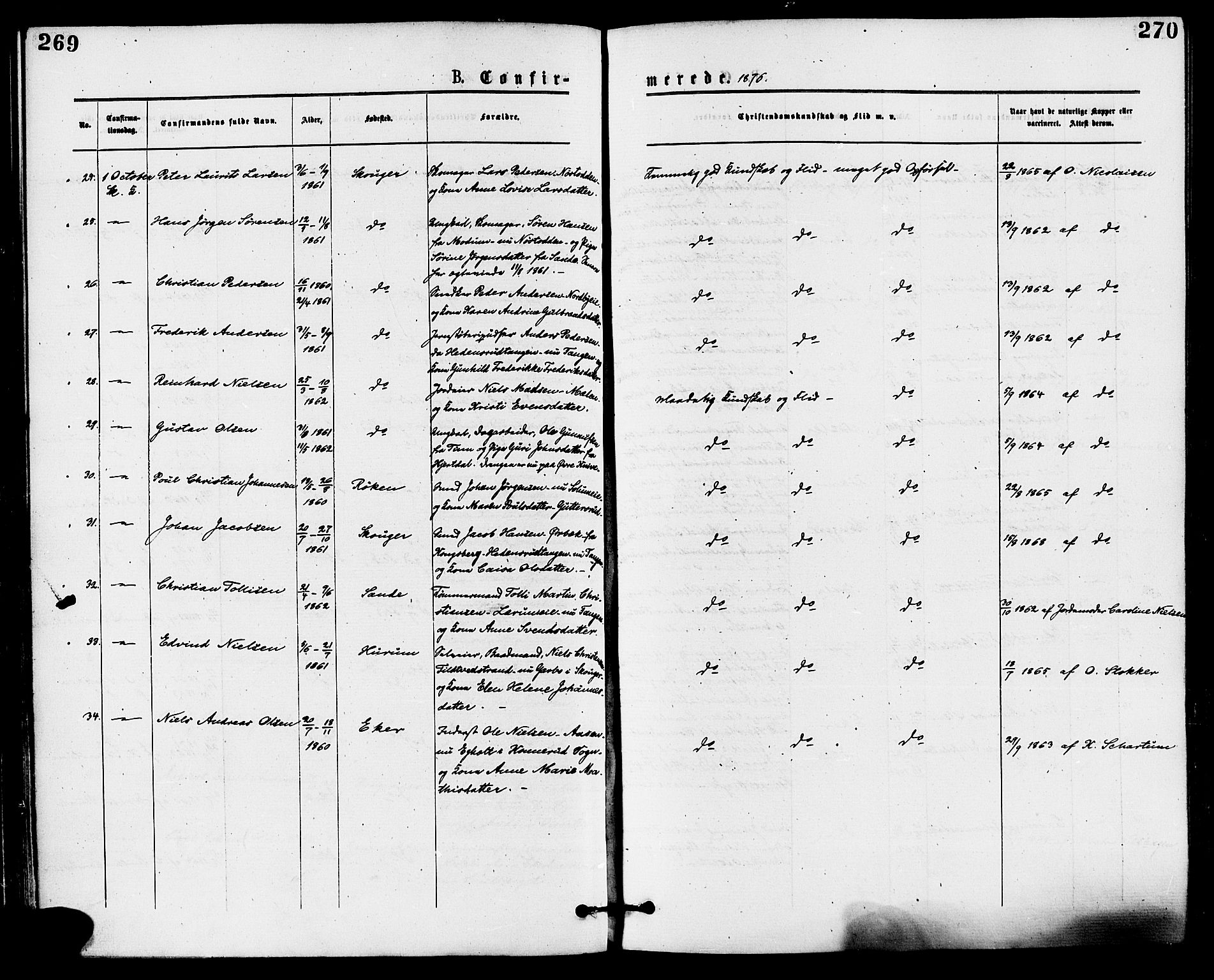 Skoger kirkebøker, AV/SAKO-A-59/F/Fa/L0005: Ministerialbok nr. I 5, 1873-1884, s. 269-270