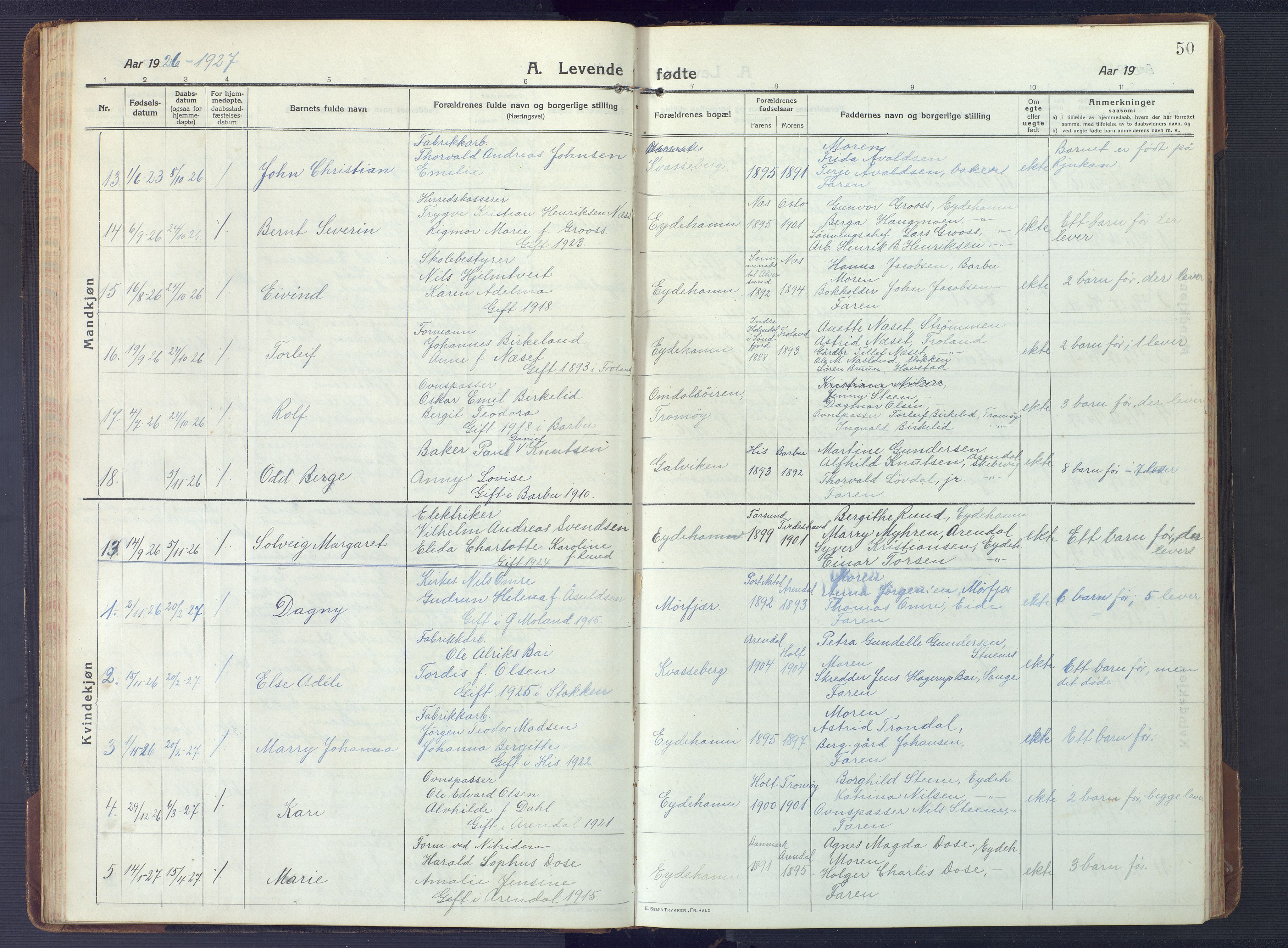 Austre Moland sokneprestkontor, SAK/1111-0001/F/Fb/Fbb/L0004: Klokkerbok nr. B 4, 1914-1929, s. 50