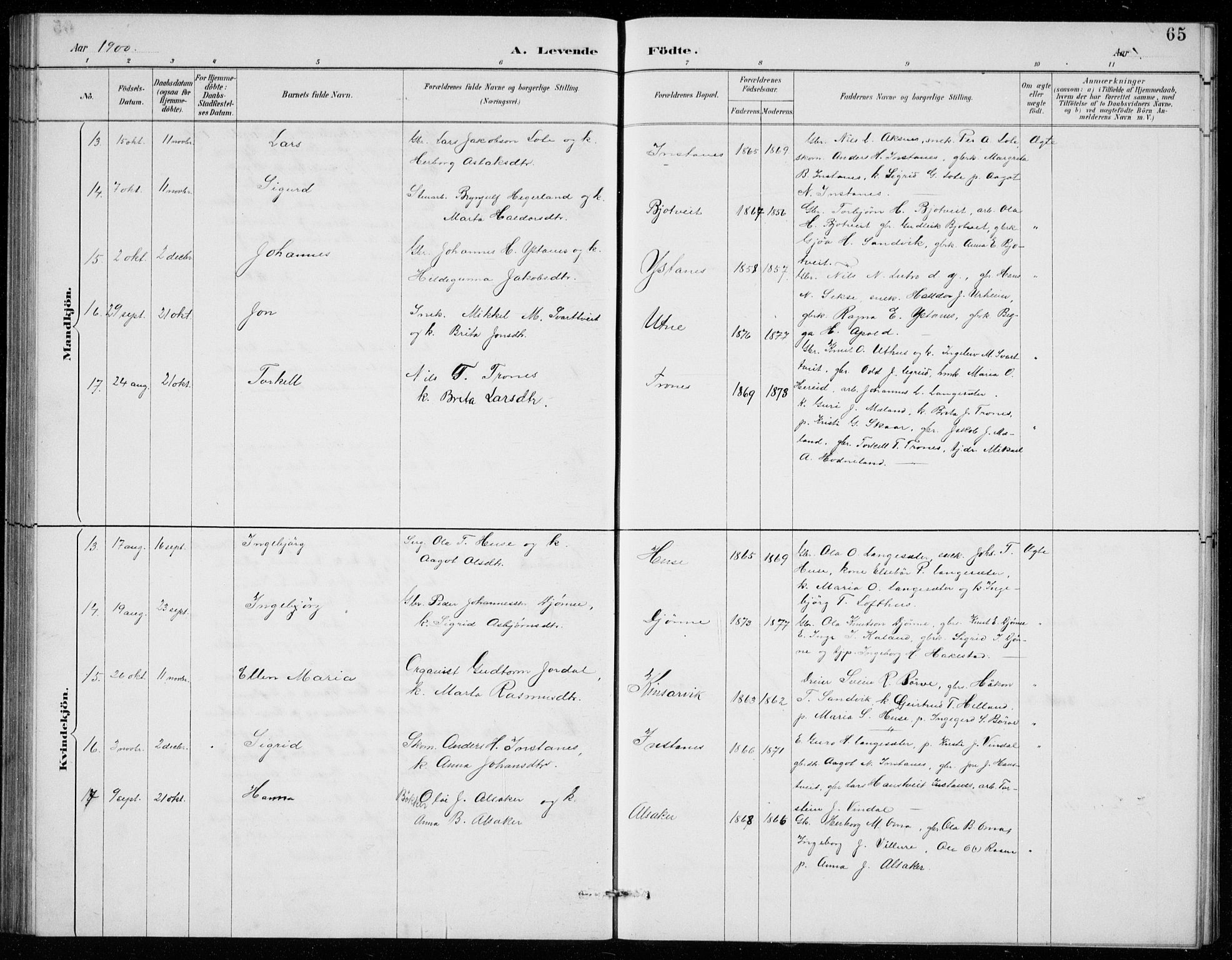 Ullensvang sokneprestembete, AV/SAB-A-78701/H/Hab: Klokkerbok nr. E  7, 1887-1929, s. 65