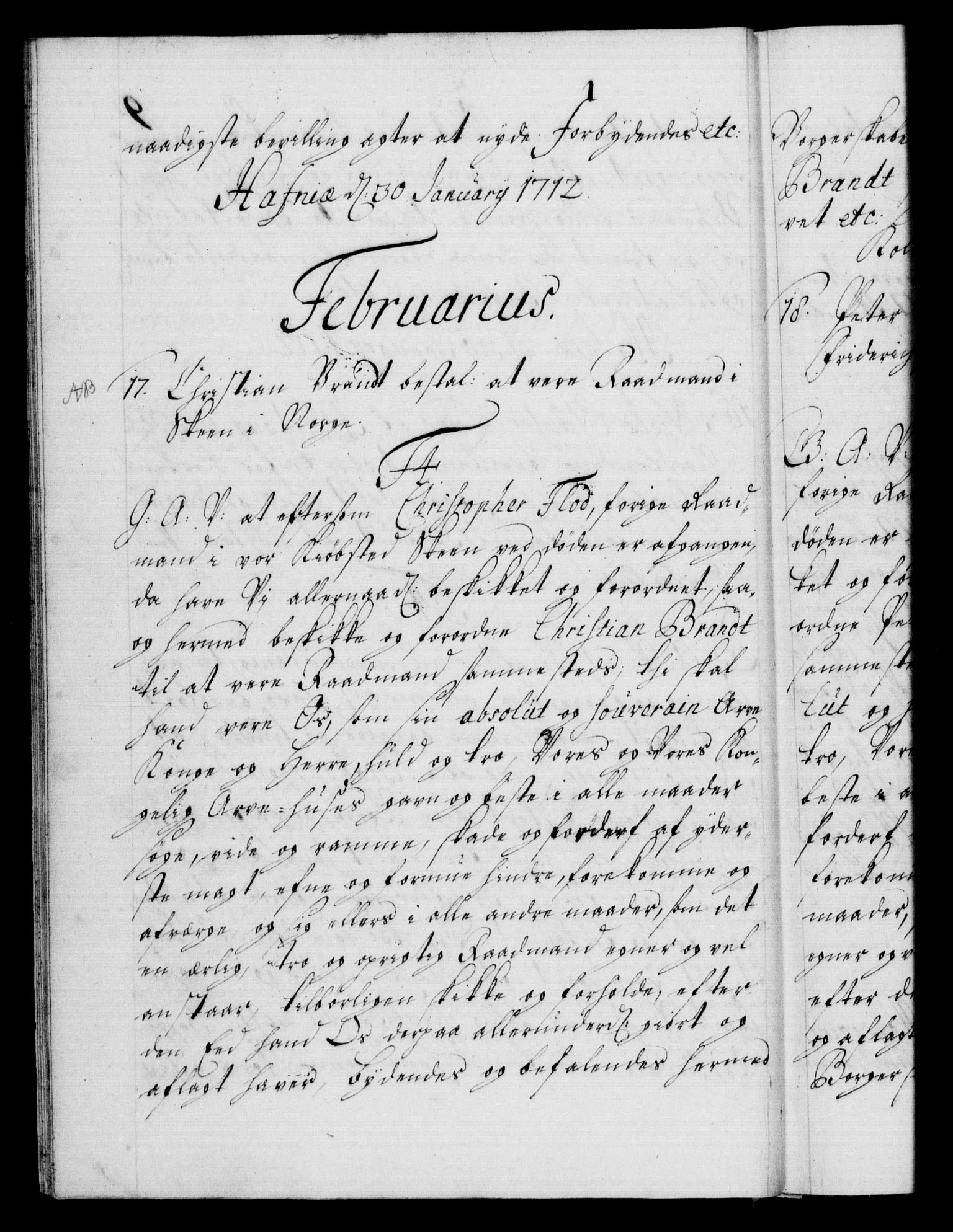 Danske Kanselli 1572-1799, AV/RA-EA-3023/F/Fc/Fca/Fcaa/L0021: Norske registre, 1712-1715, s. 9b