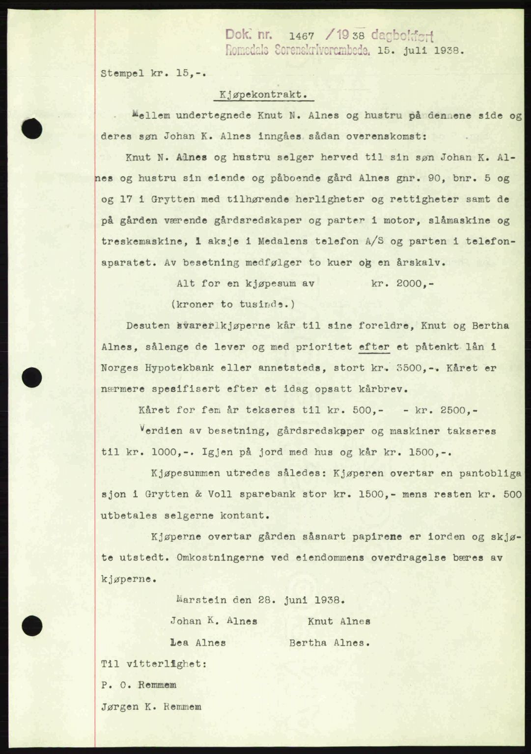 Romsdal sorenskriveri, SAT/A-4149/1/2/2C: Pantebok nr. A5, 1938-1938, Dagboknr: 1467/1938