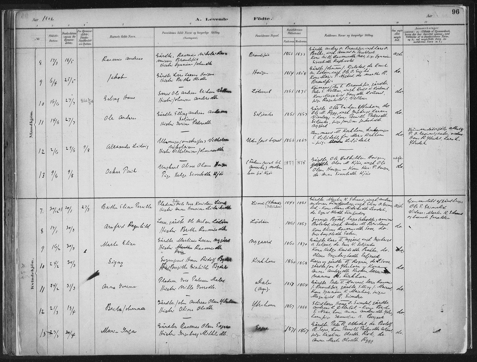 Hornindal sokneprestembete, SAB/A-82401/H/Haa/Haaa/L0003/0001: Ministerialbok nr. A 3A, 1887-1917, s. 96