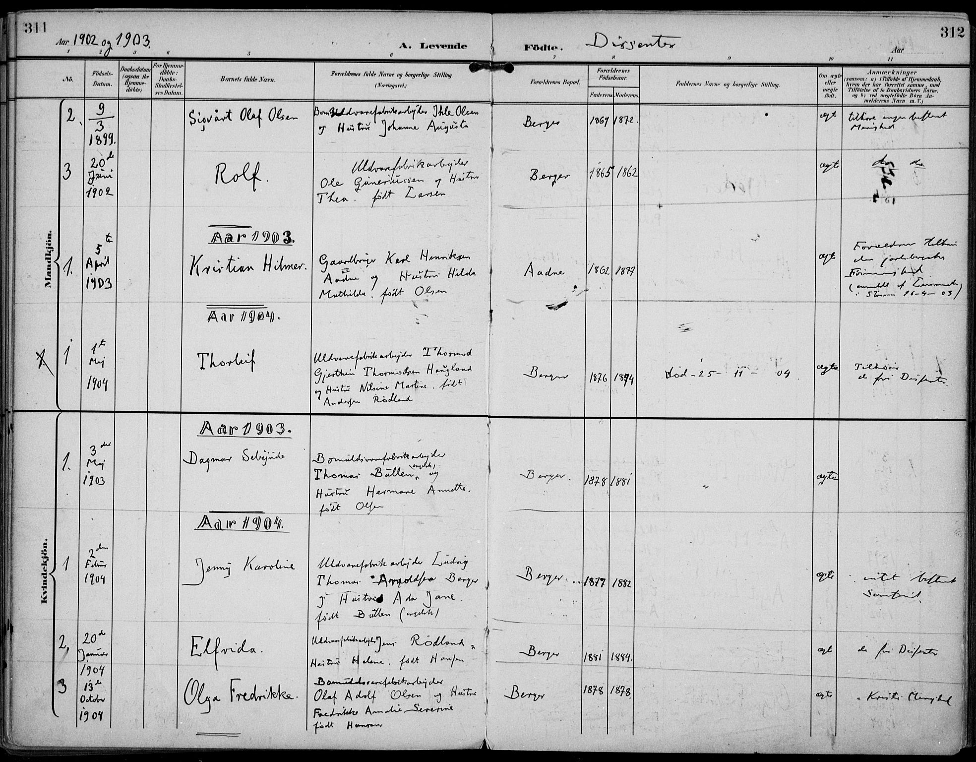 Strømm kirkebøker, AV/SAKO-A-322/F/Fa/L0005: Ministerialbok nr. I 5, 1898-1919, s. 311-312