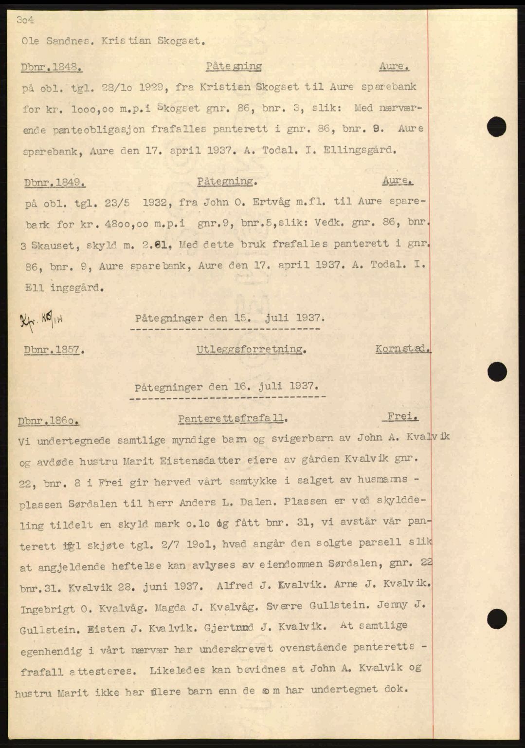 Nordmøre sorenskriveri, SAT/A-4132/1/2/2Ca: Pantebok nr. C80, 1936-1939, Dagboknr: 1848/1937