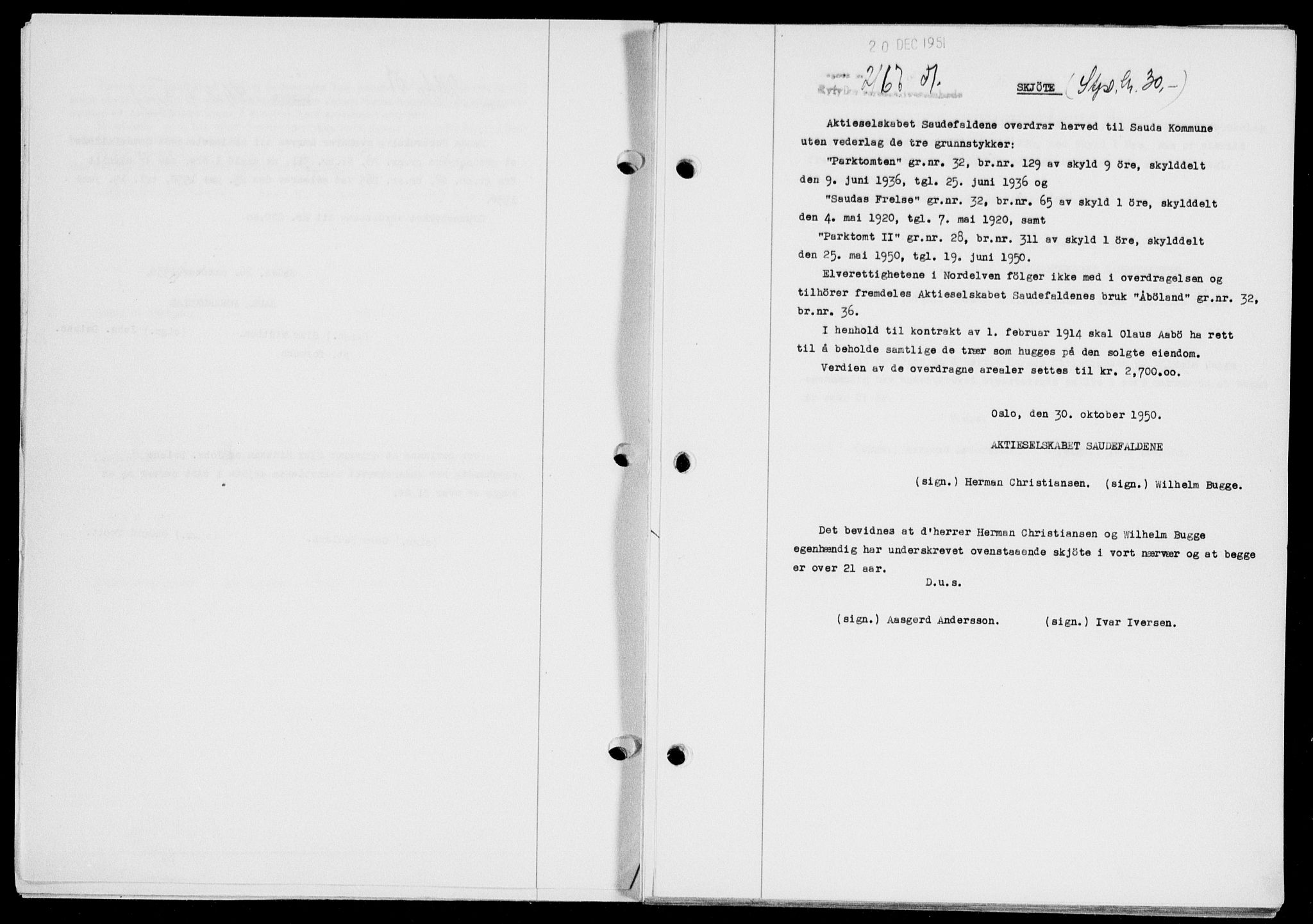 Ryfylke tingrett, SAST/A-100055/001/II/IIB/L0116: Pantebok nr. 95, 1951-1952, Dagboknr: 2167/1951