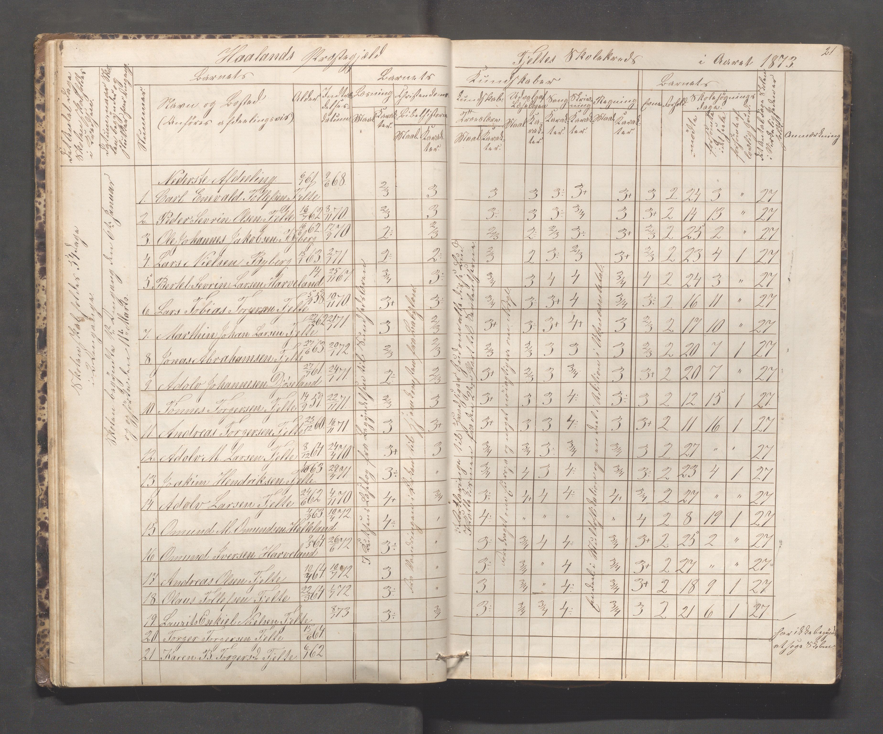 Håland kommune - Håland skole, IKAR/K-102441/H, 1866-1879, s. 20b-21a