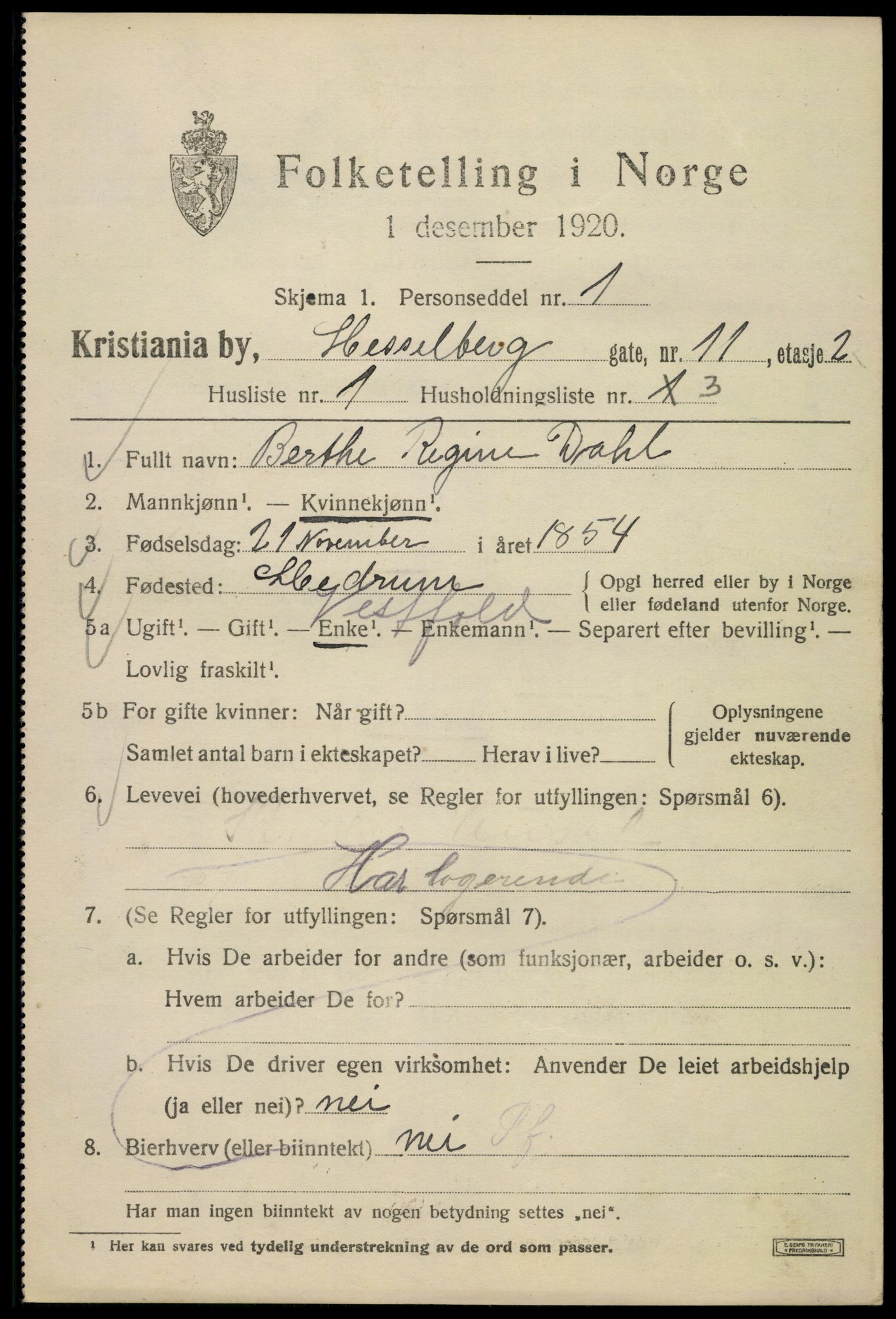 SAO, Folketelling 1920 for 0301 Kristiania kjøpstad, 1920, s. 293369