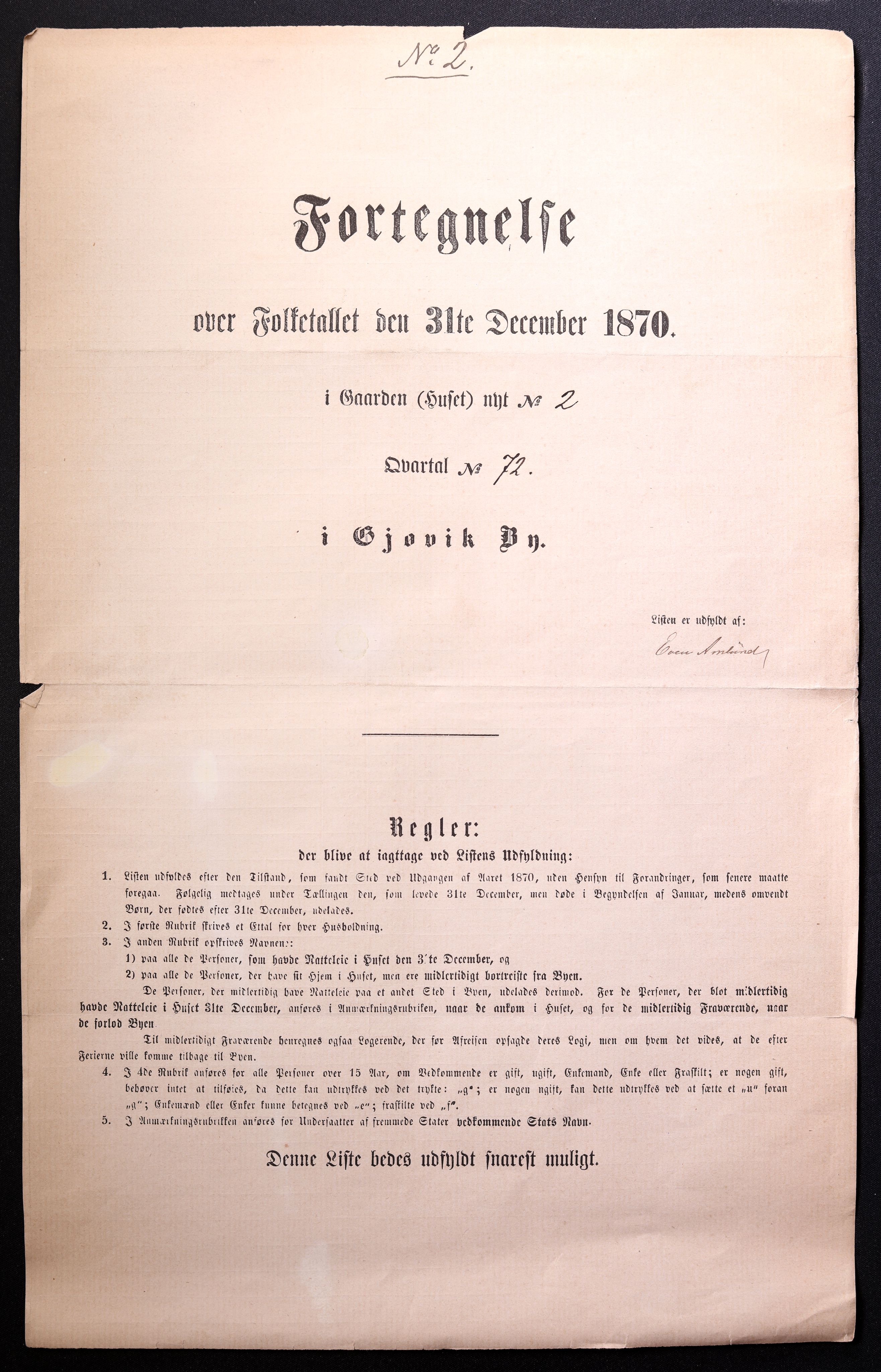 RA, Folketelling 1870 for 0502 Gjøvik kjøpstad, 1870, s. 2