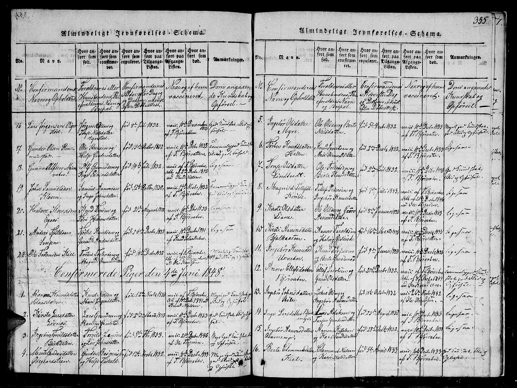 Gjerstad sokneprestkontor, AV/SAK-1111-0014/F/Fb/Fbb/L0001: Klokkerbok nr. B 1, 1813-1863, s. 355