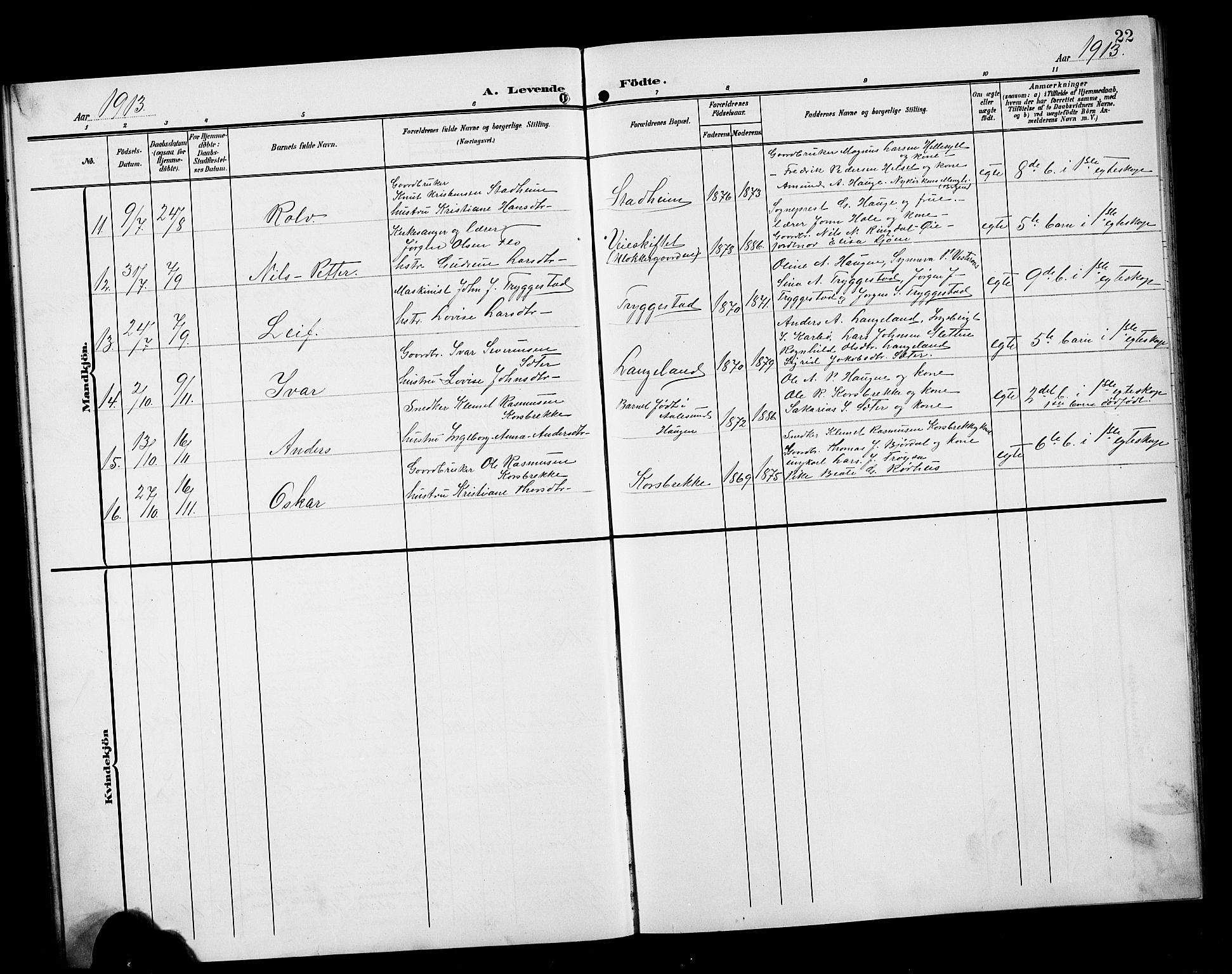 Ministerialprotokoller, klokkerbøker og fødselsregistre - Møre og Romsdal, AV/SAT-A-1454/517/L0231: Klokkerbok nr. 517C04, 1904-1918, s. 22