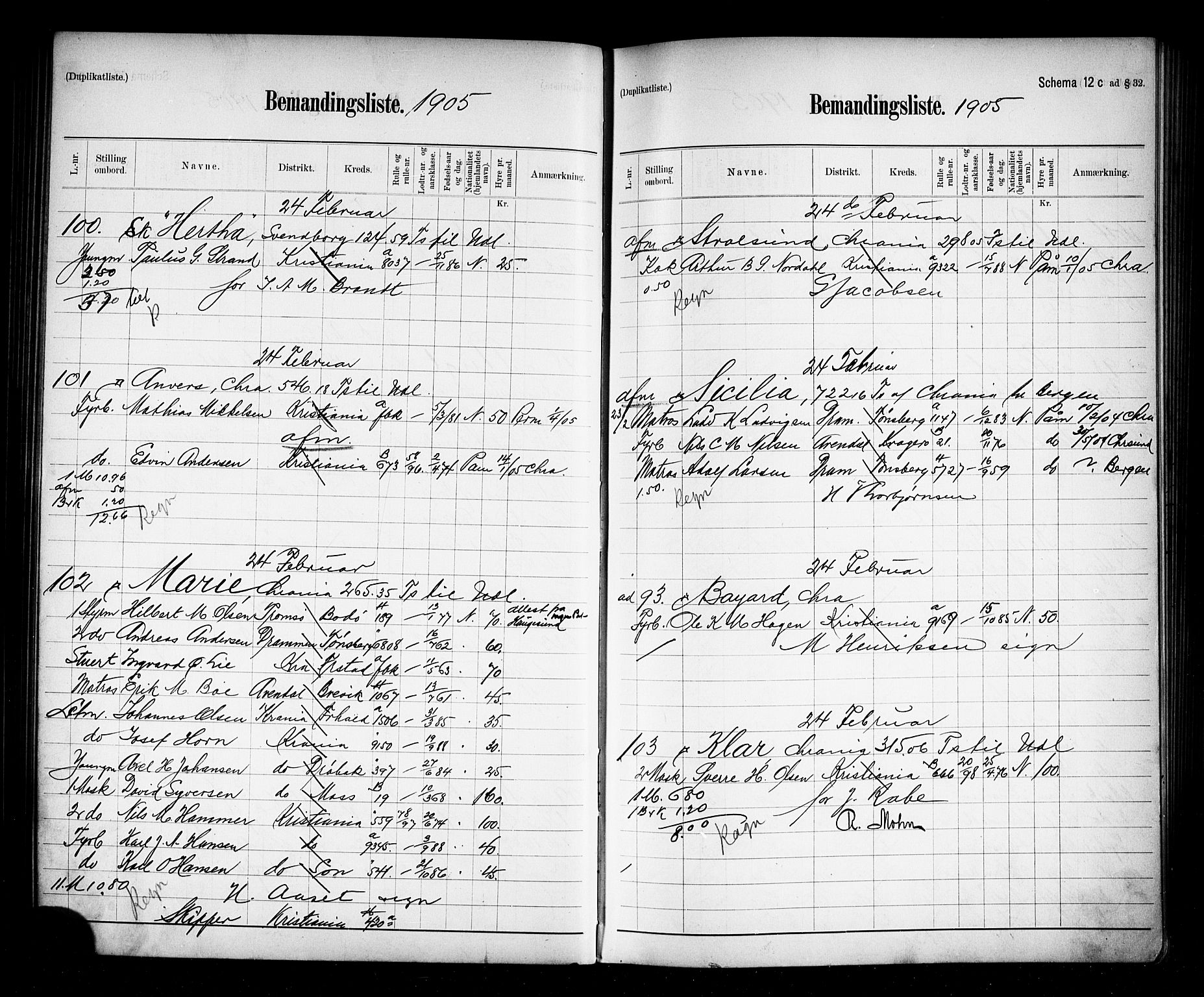 Oslo mønstringskontor, AV/SAO-A-10569g/G/Ga/L0009: Mønstringsjournal, 1904-1906, s. 102