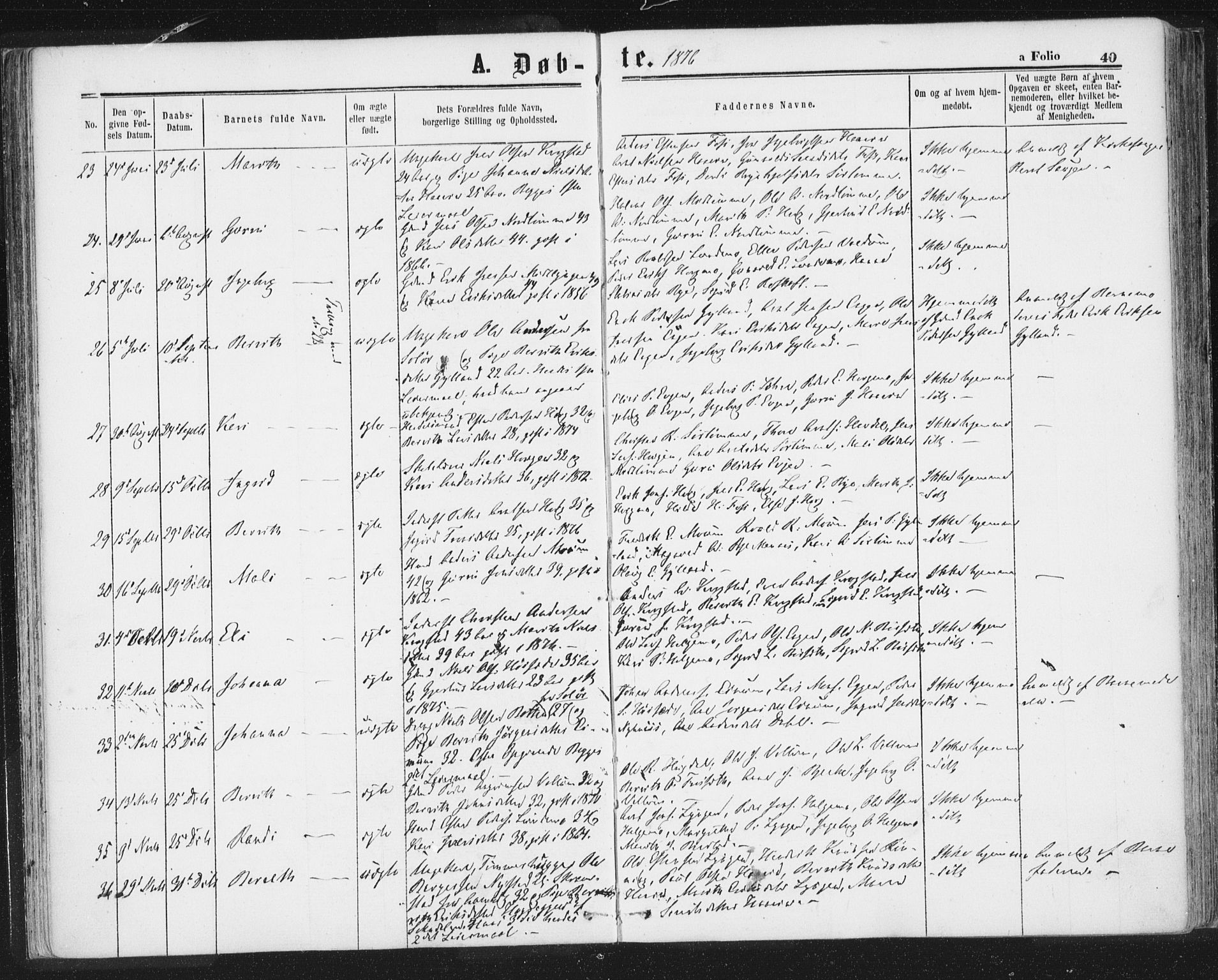 Ministerialprotokoller, klokkerbøker og fødselsregistre - Sør-Trøndelag, SAT/A-1456/692/L1104: Ministerialbok nr. 692A04, 1862-1878, s. 40