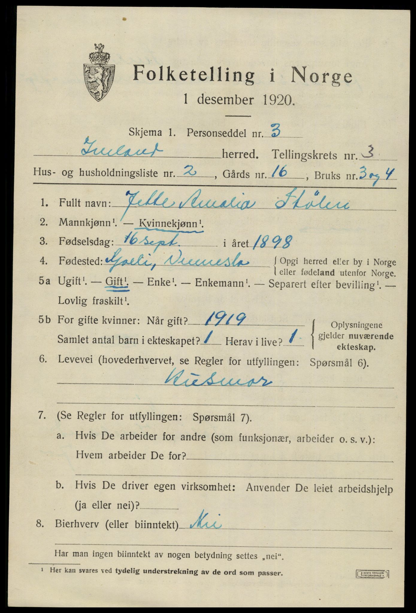 SAK, Folketelling 1920 for 0935 Iveland herred, 1920, s. 951