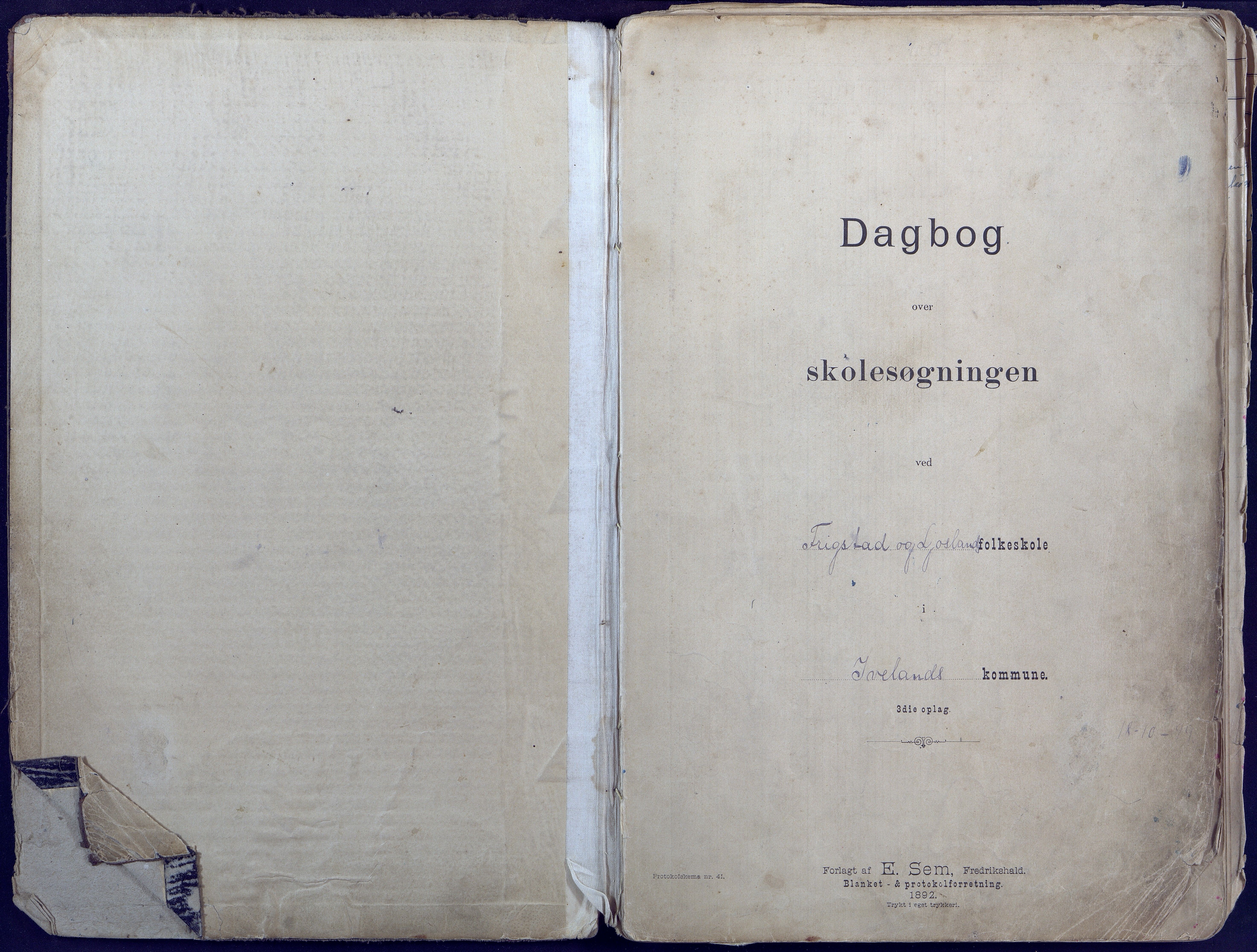 Iveland kommune, De enkelte kretsene/Skolene, AAKS/KA0935-550/A_7/L0003: Dagbok for Frigstad  og Ljosland skole, 1899-1946