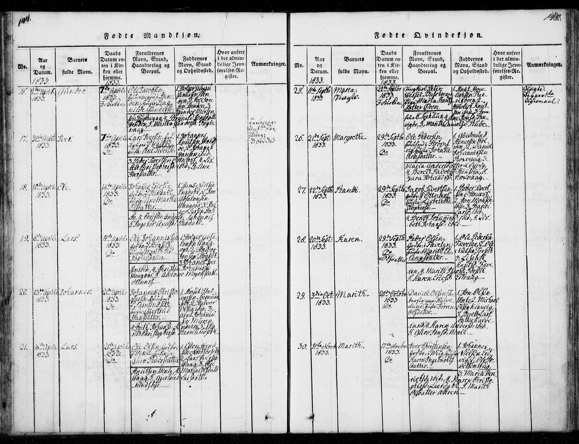 Ministerialprotokoller, klokkerbøker og fødselsregistre - Møre og Romsdal, AV/SAT-A-1454/578/L0903: Ministerialbok nr. 578A02, 1819-1838, s. 144-145