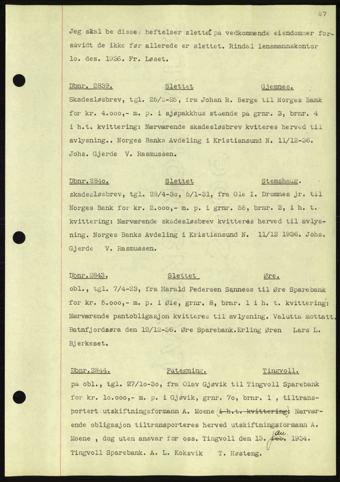 Nordmøre sorenskriveri, SAT/A-4132/1/2/2Ca: Pantebok nr. C80, 1936-1939, Dagboknr: 2839/1936
