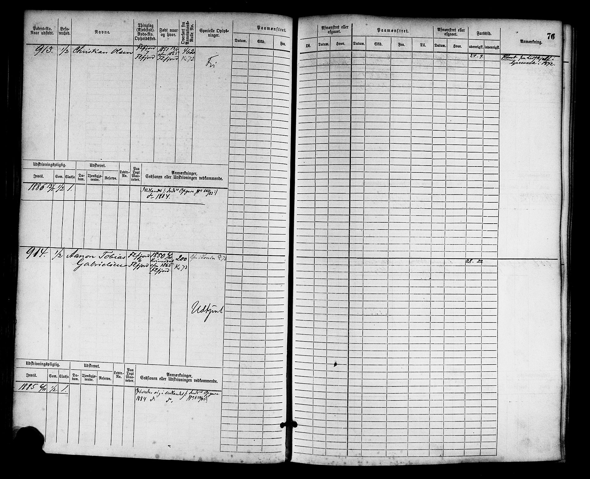 Flekkefjord mønstringskrets, SAK/2031-0018/F/Fb/L0002: Hovedrulle nr 765-1514, N-5, 1868-1900, s. 77