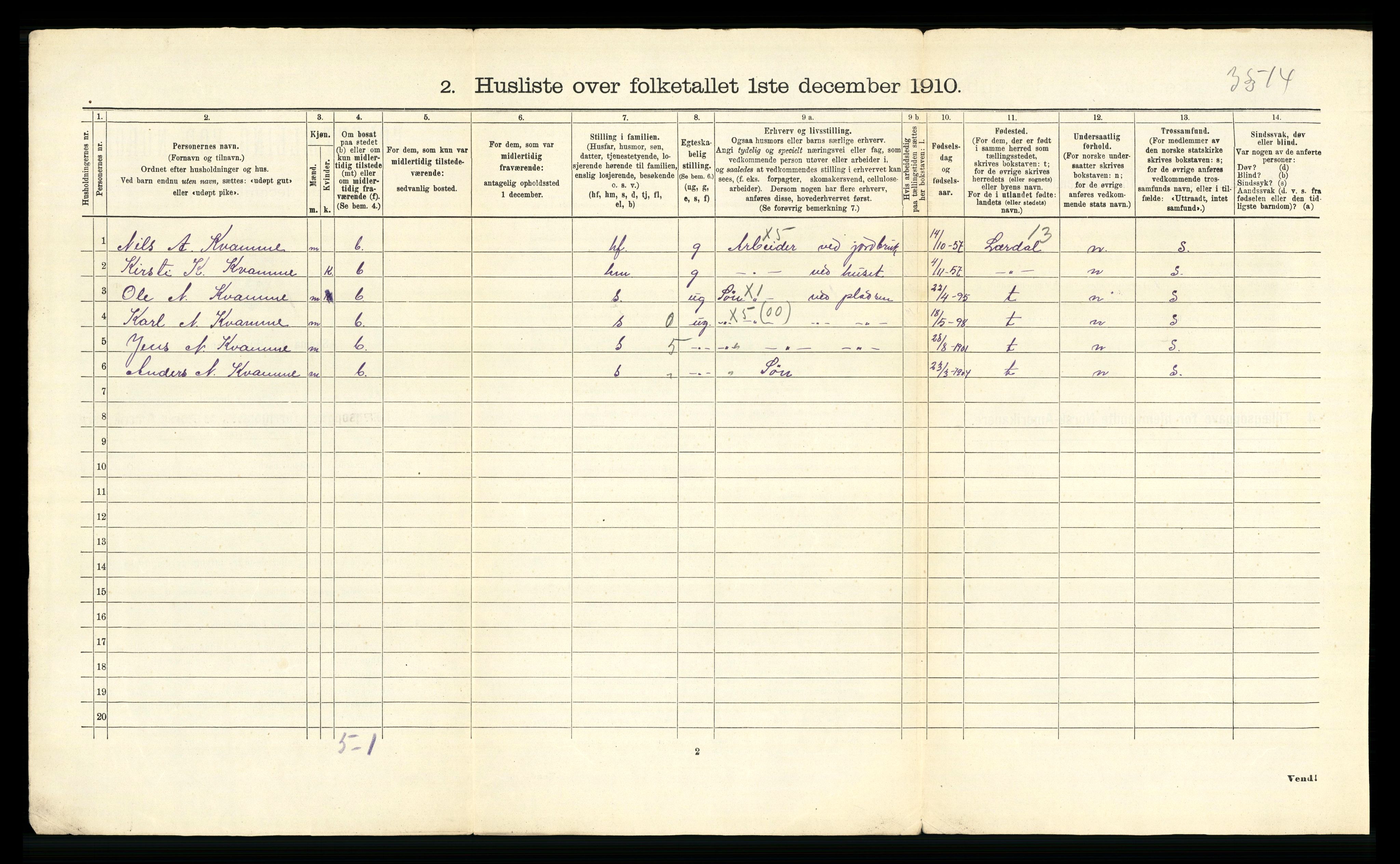 RA, Folketelling 1910 for 1423 Borgund herred, 1910, s. 22