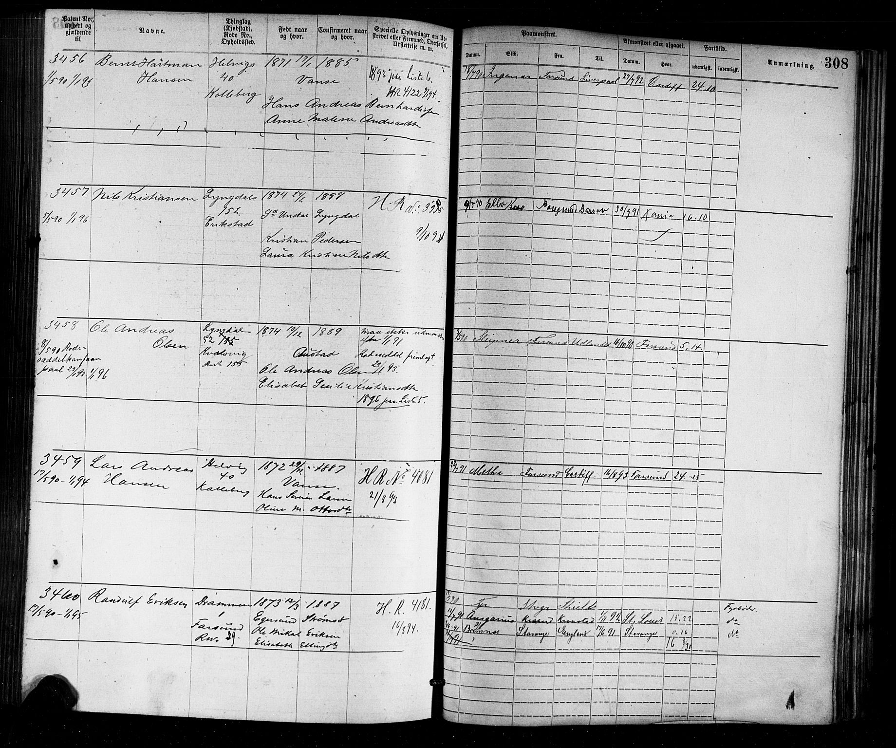 Farsund mønstringskrets, AV/SAK-2031-0017/F/Fa/L0002: Annotasjonsrulle nr 1921-3815 med register, M-2, 1877-1894, s. 341