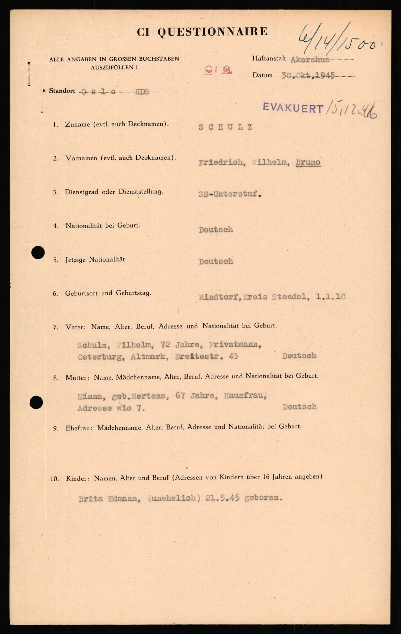 Forsvaret, Forsvarets overkommando II, AV/RA-RAFA-3915/D/Db/L0030: CI Questionaires. Tyske okkupasjonsstyrker i Norge. Tyskere., 1945-1946, s. 353