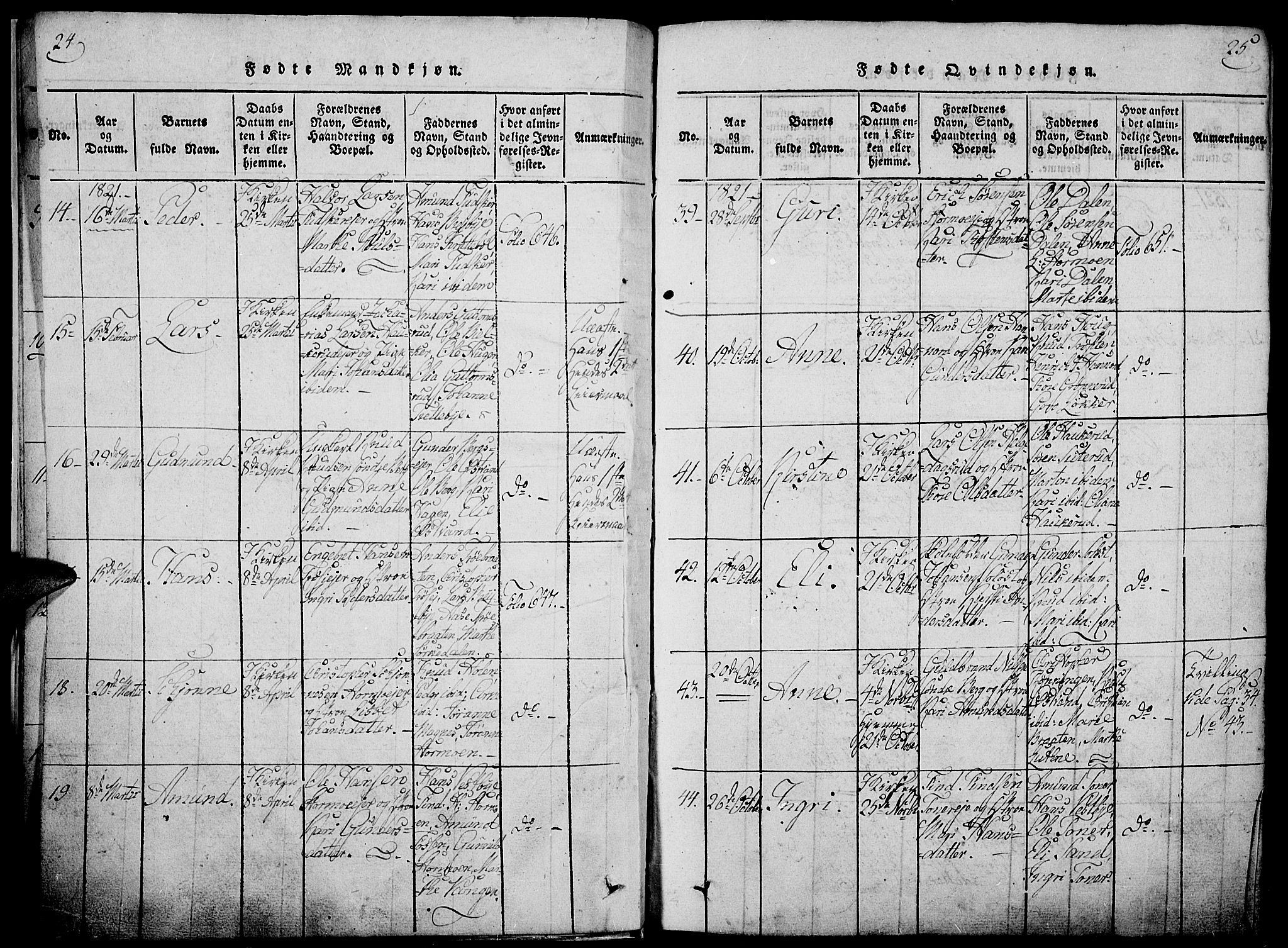 Nord-Odal prestekontor, AV/SAH-PREST-032/H/Ha/Haa/L0001: Ministerialbok nr. 1, 1819-1838, s. 24-25