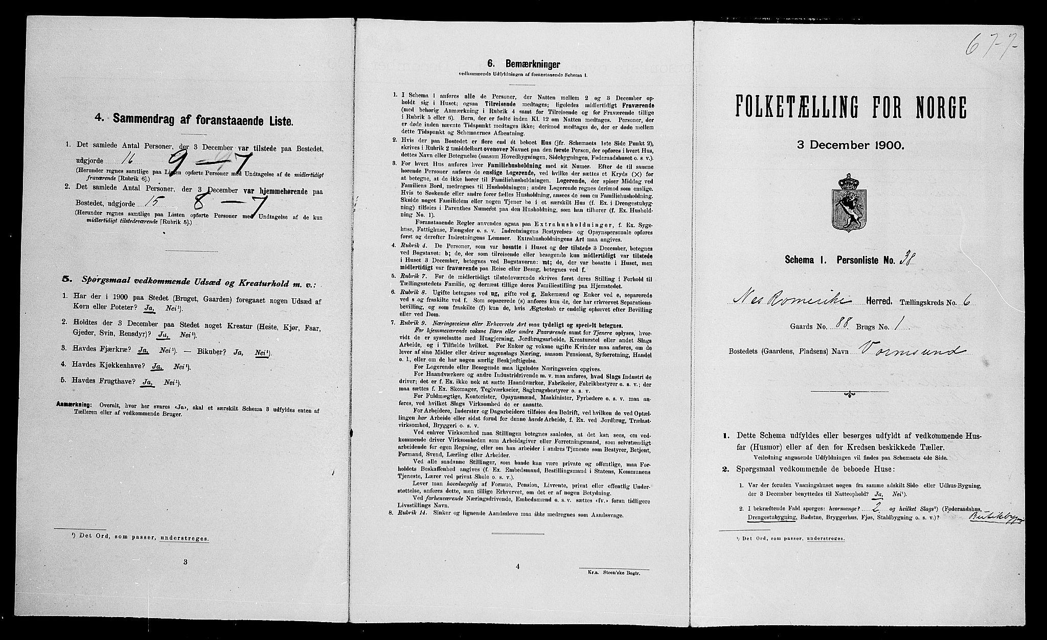 SAO, Folketelling 1900 for 0236 Nes herred, 1900