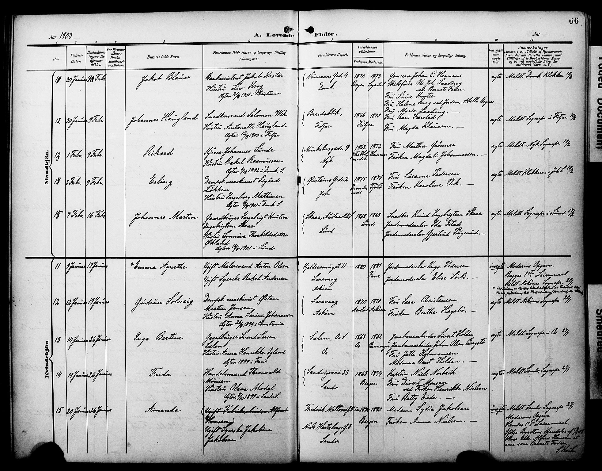 Fødselsstiftelsens sokneprestembete*, SAB/-: Ministerialbok nr. A 3, 1901-1910, s. 66