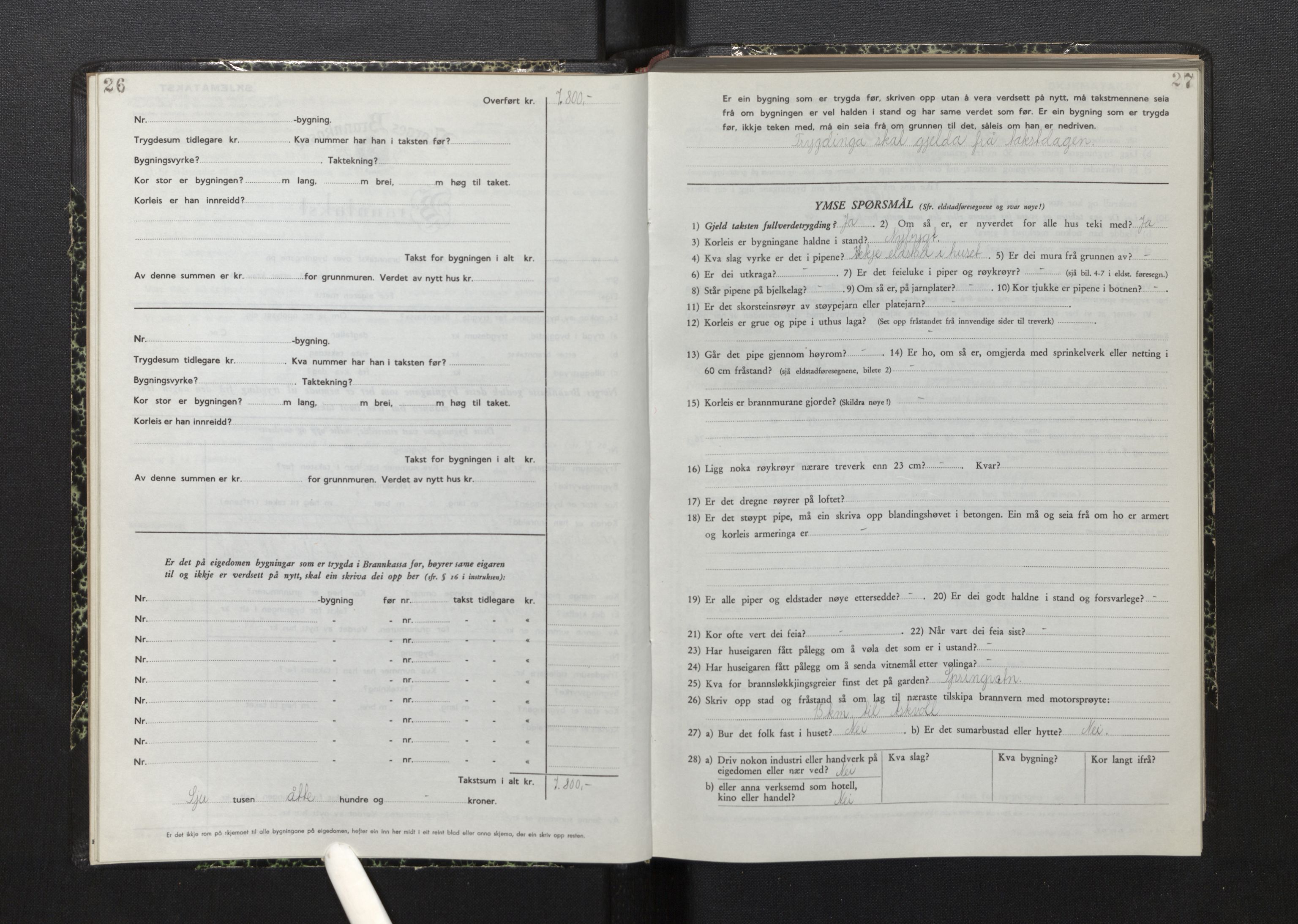 Lensmannen i Askvoll, AV/SAB-A-26301/0012/L0006: Branntakstprotokoll, skjematakst, 1950-1955, s. 26-27