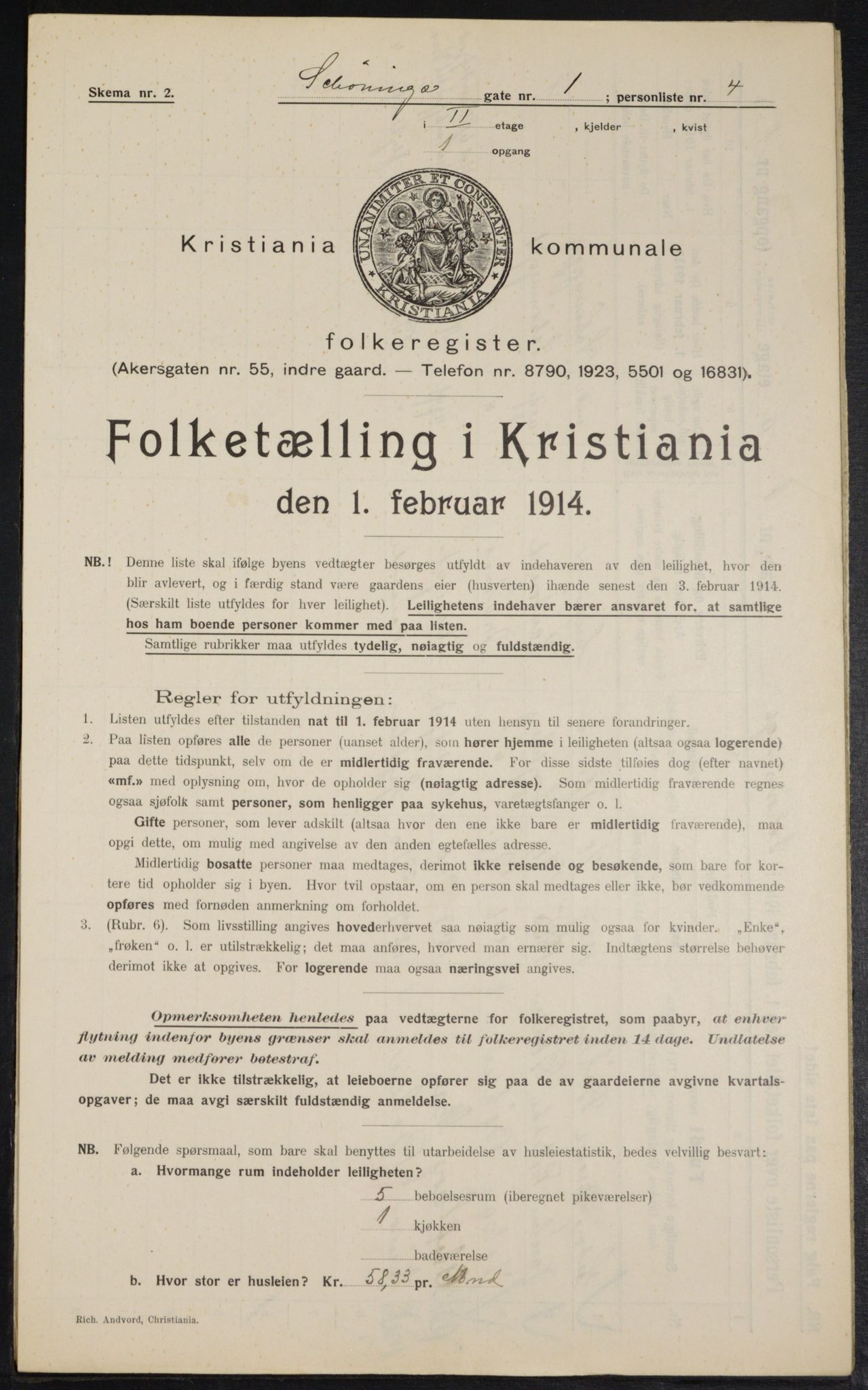 OBA, Kommunal folketelling 1.2.1914 for Kristiania, 1914, s. 93135