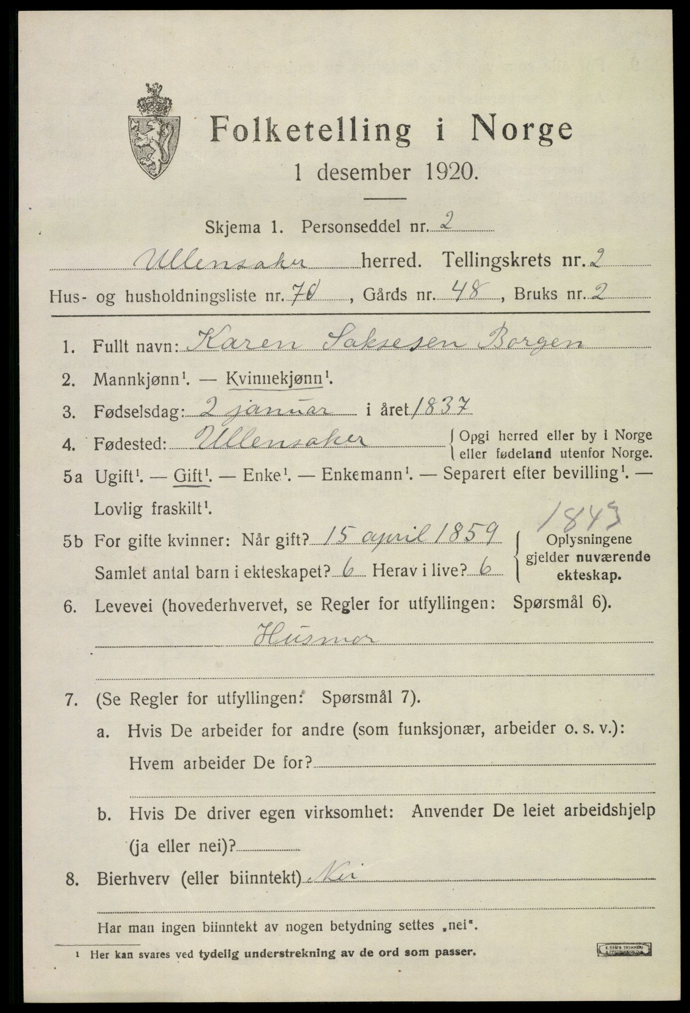 SAO, Folketelling 1920 for 0235 Ullensaker herred, 1920, s. 5505