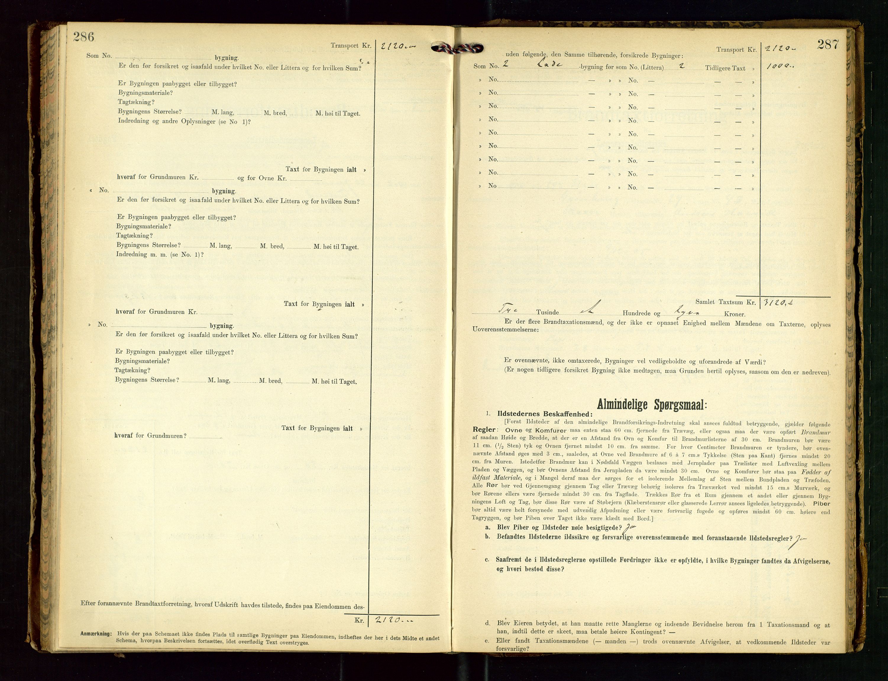 Torvestad lensmannskontor, SAST/A-100307/1/Gob/L0003: "Brandtaxationsprotokol for Torvestad Lensmannsdistrikt", 1905-1909, s. 286-287