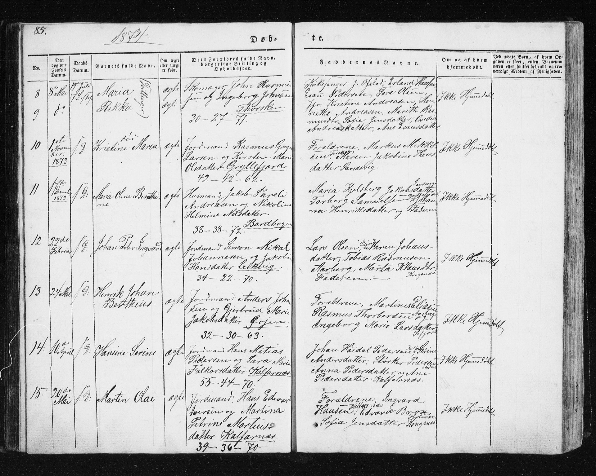 Berg sokneprestkontor, AV/SATØ-S-1318/G/Ga/Gab/L0011klokker: Klokkerbok nr. 11, 1833-1878, s. 85