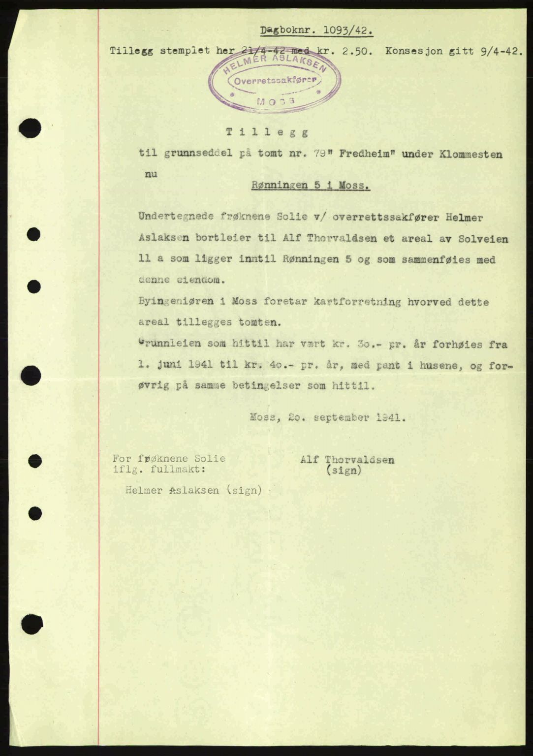 Moss sorenskriveri, SAO/A-10168: Pantebok nr. A9, 1941-1942, Dagboknr: 1093/1942