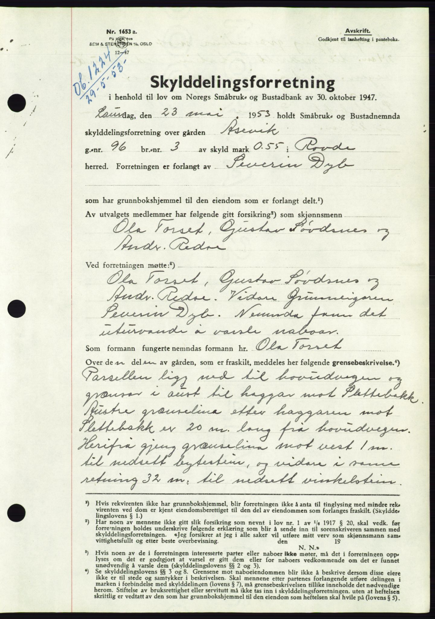 Søre Sunnmøre sorenskriveri, AV/SAT-A-4122/1/2/2C/L0095: Pantebok nr. 21A, 1953-1953, Dagboknr: 1224/1953