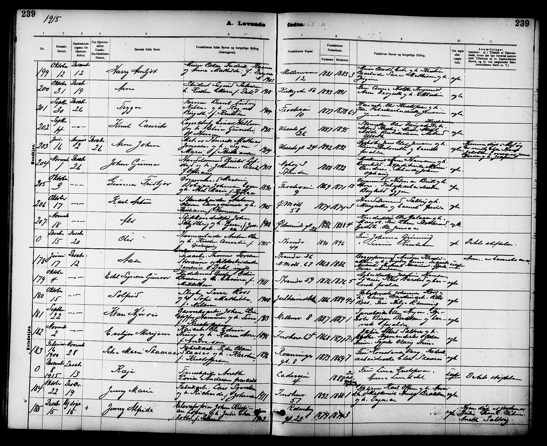 Ministerialprotokoller, klokkerbøker og fødselsregistre - Sør-Trøndelag, AV/SAT-A-1456/605/L0254: Klokkerbok nr. 605C01, 1908-1916, s. 239
