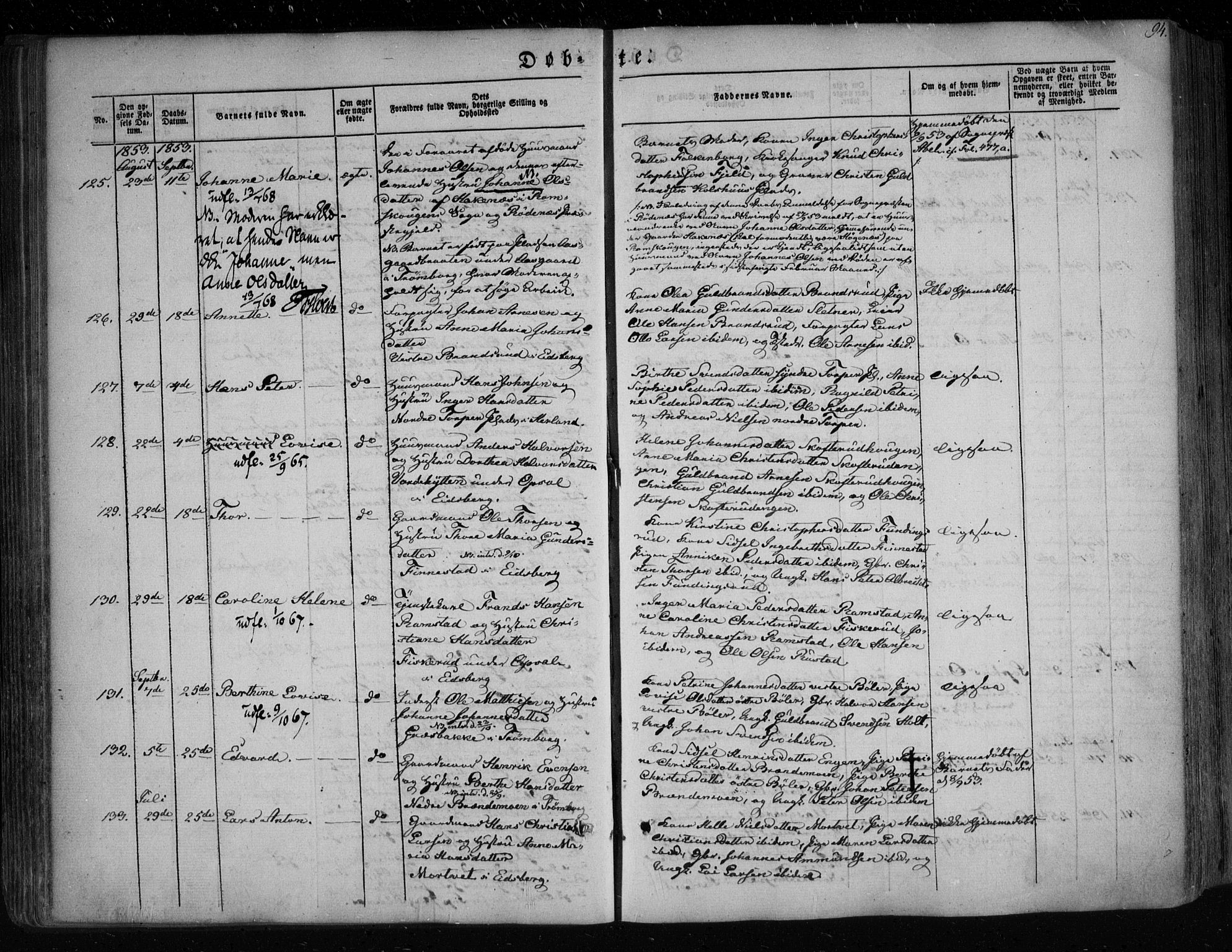 Eidsberg prestekontor Kirkebøker, AV/SAO-A-10905/F/Fa/L0009: Ministerialbok nr. I 9, 1849-1856, s. 94