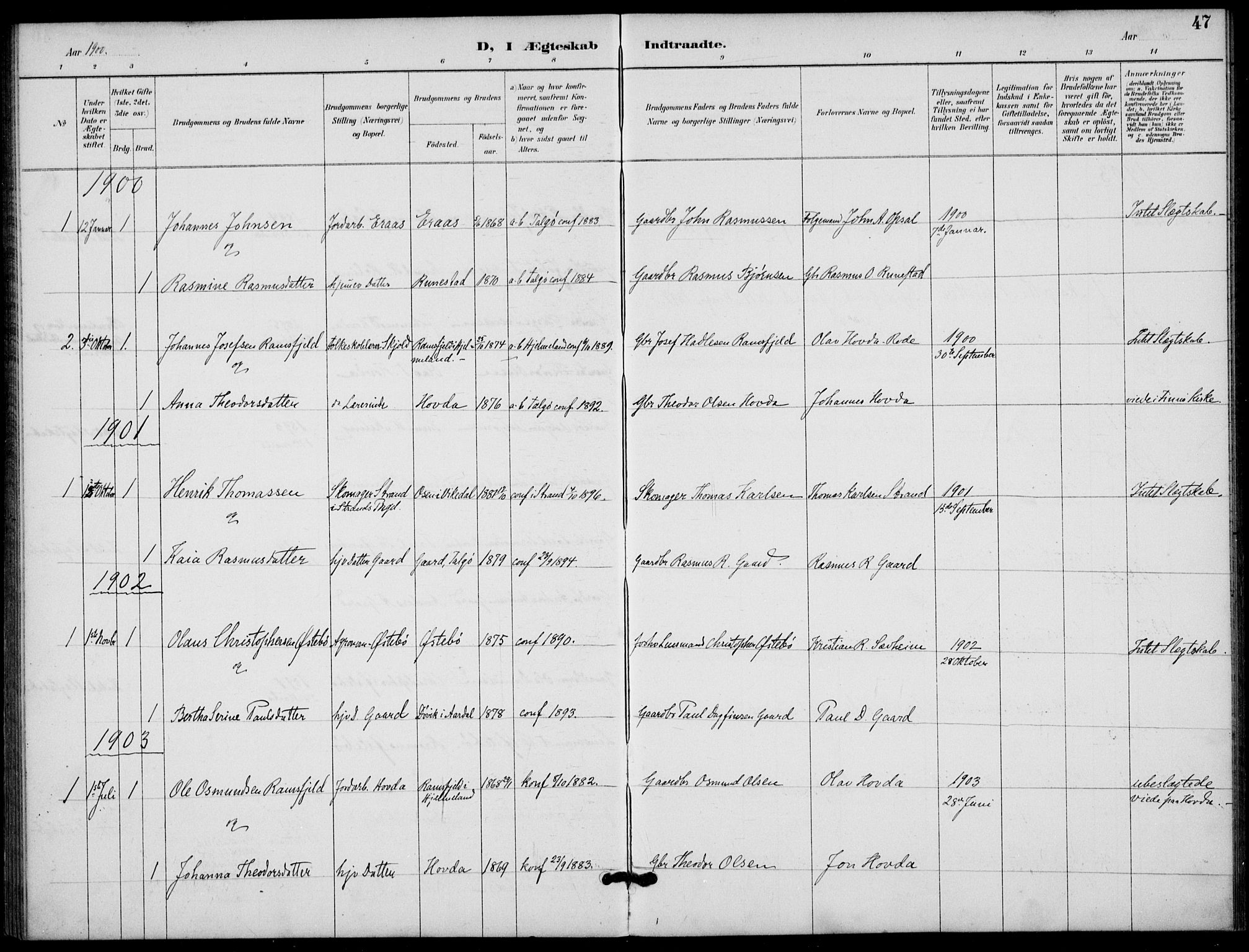 Finnøy sokneprestkontor, AV/SAST-A-101825/H/Ha/Haa/L0012: Ministerialbok nr. A 12, 1889-1917, s. 47