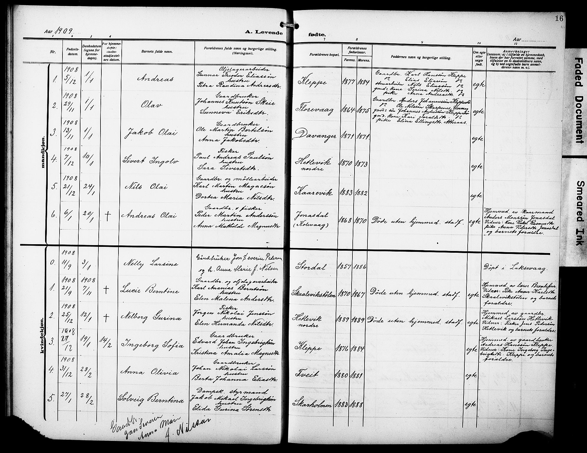 Askøy Sokneprestembete, AV/SAB-A-74101/H/Ha/Hab/Haba/L0011: Klokkerbok nr. A 11, 1908-1931, s. 16
